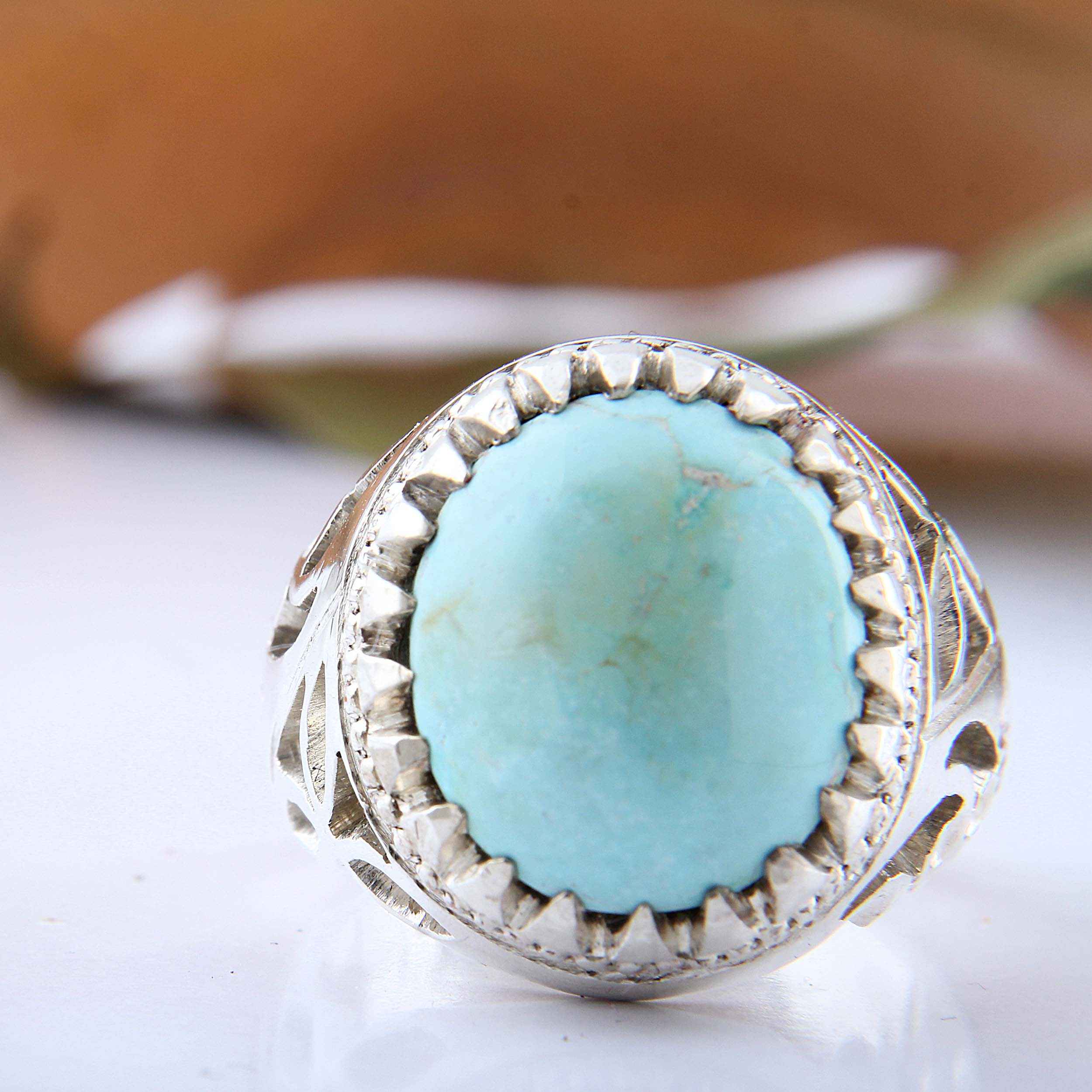 Price and Buy Persian Neyshabur Turquoise Silver Ring Handcrafted AM_4571 - Image 3