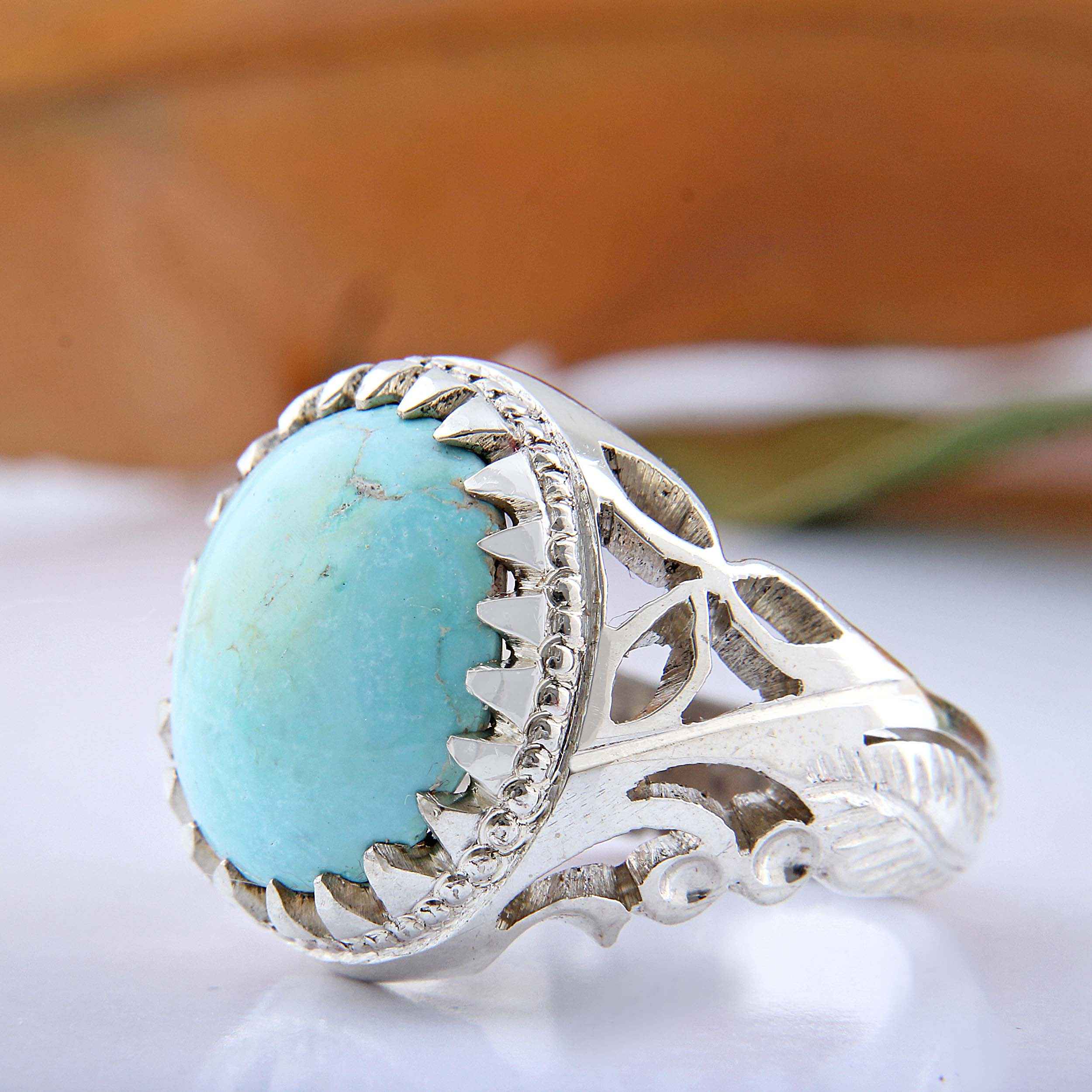 Price and Buy Persian Neyshabur Turquoise Silver Ring Handcrafted AM_4571 - Image 4