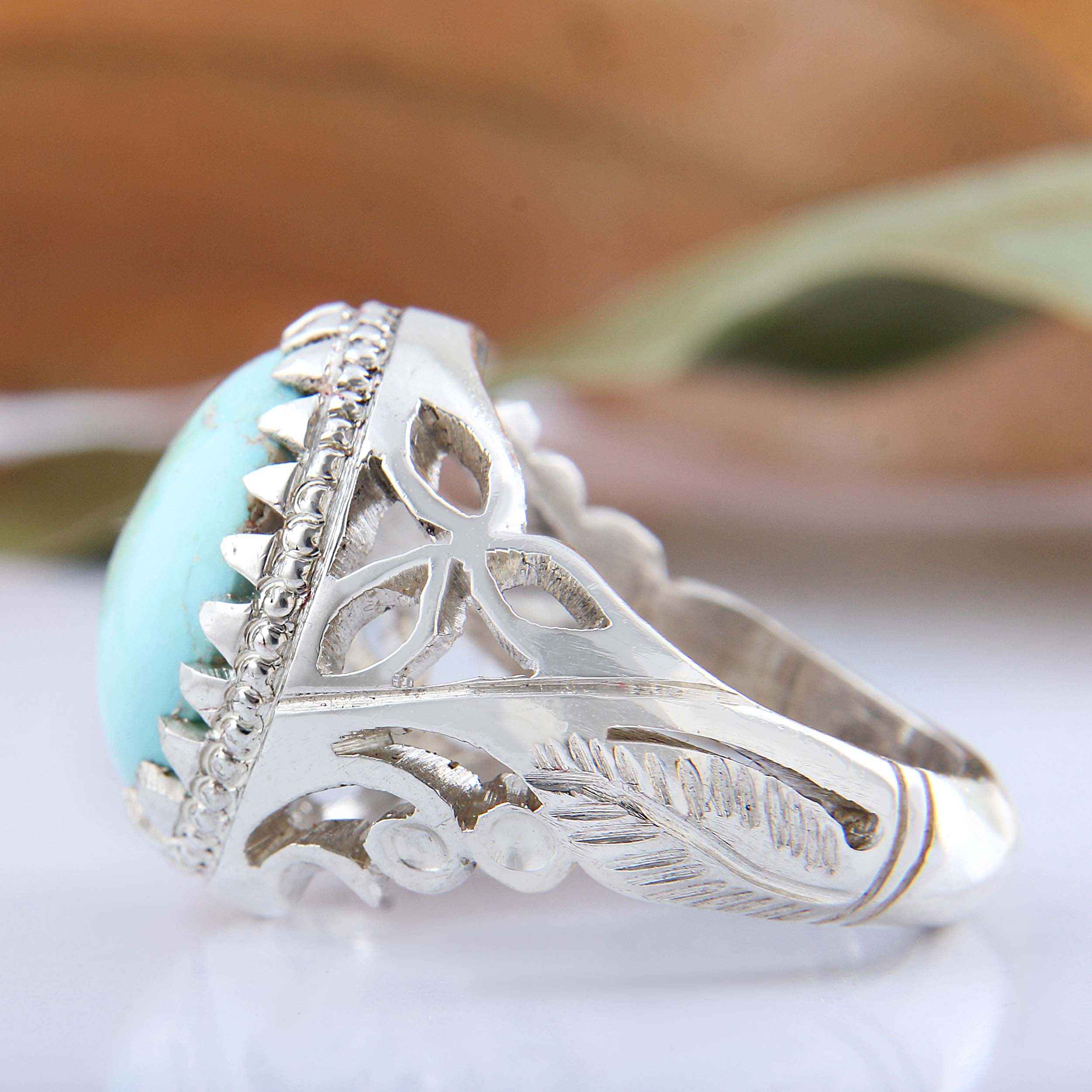 Price and Buy Persian Neyshabur Turquoise Silver Ring Handcrafted AM_4571 - Image 5