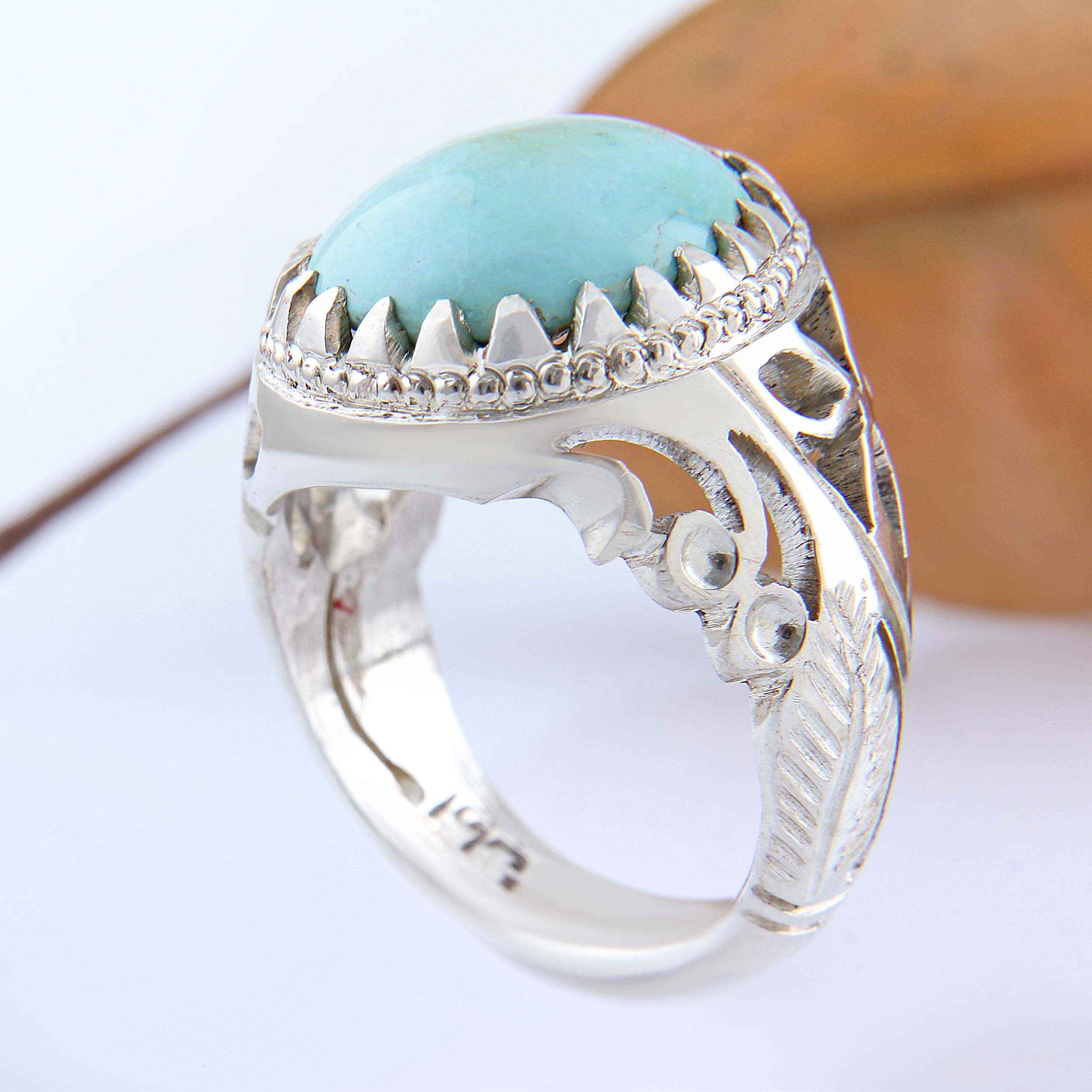 Price and Buy Persian Neyshabur Turquoise Silver Ring Handcrafted AM_4571 - Image 7