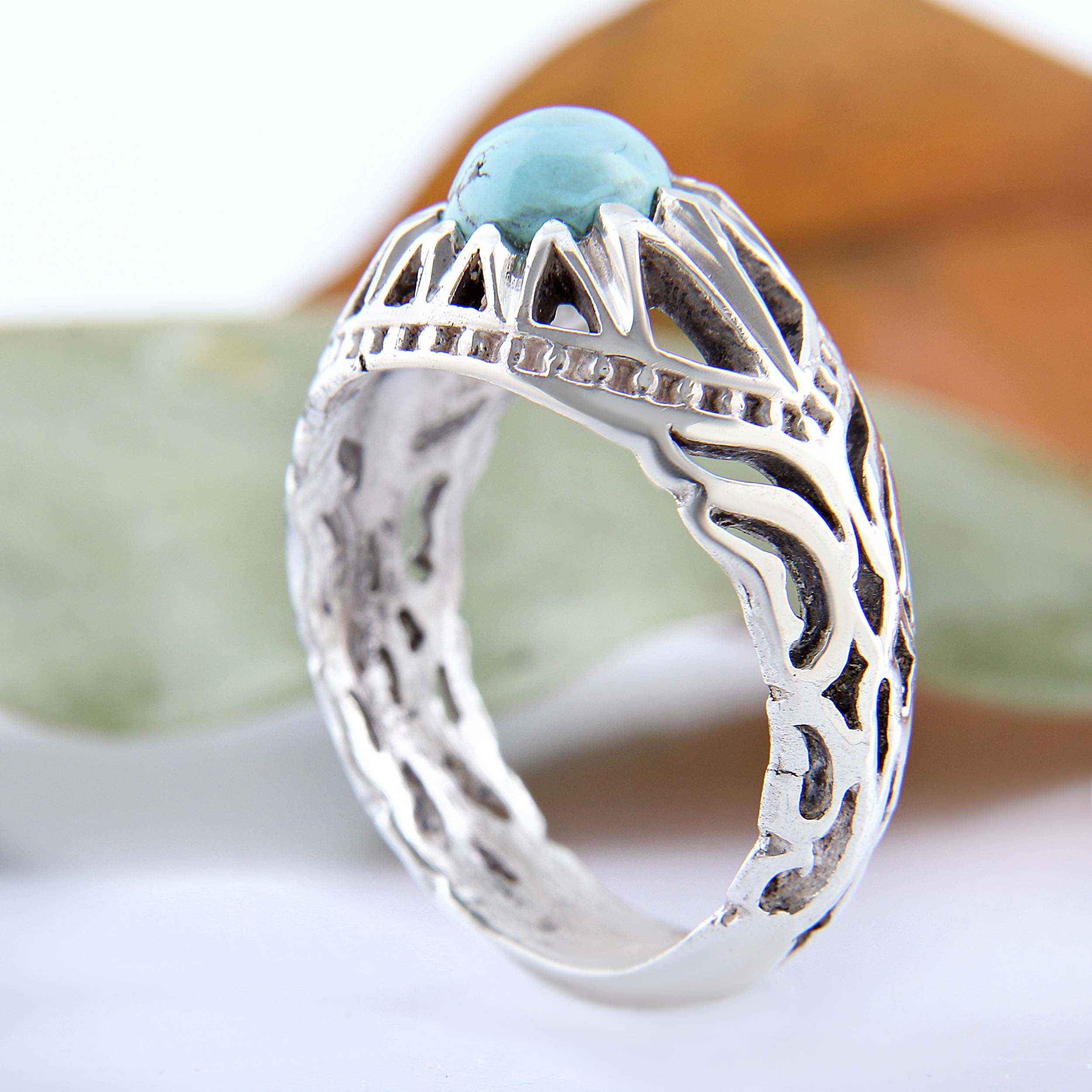 Price and Buy Persian Neyshabur Turquoise Silver Ring Handcrafted for Men AM_4605 - Image 3