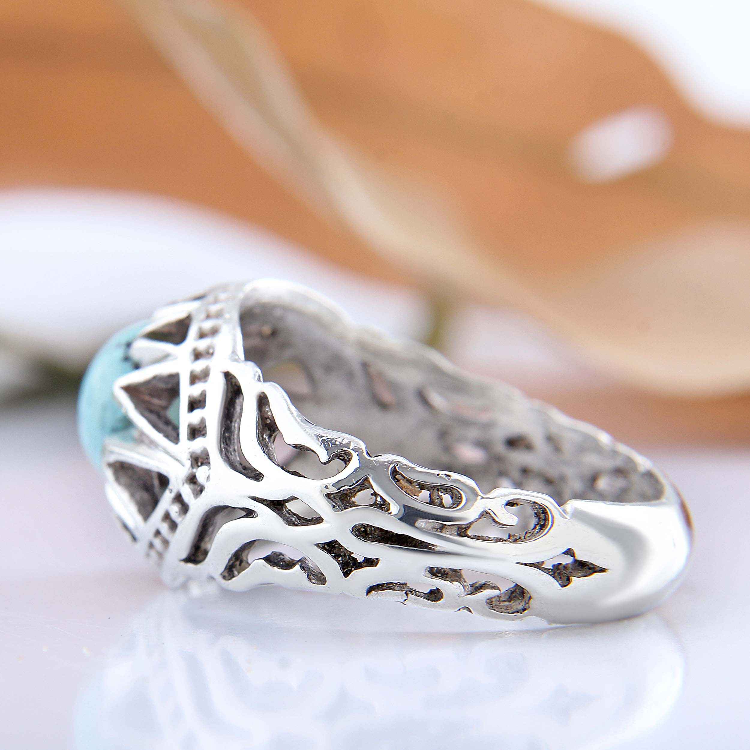 Price and Buy Persian Neyshabur Turquoise Silver Ring Handcrafted for Men AM_4605 - Image 4