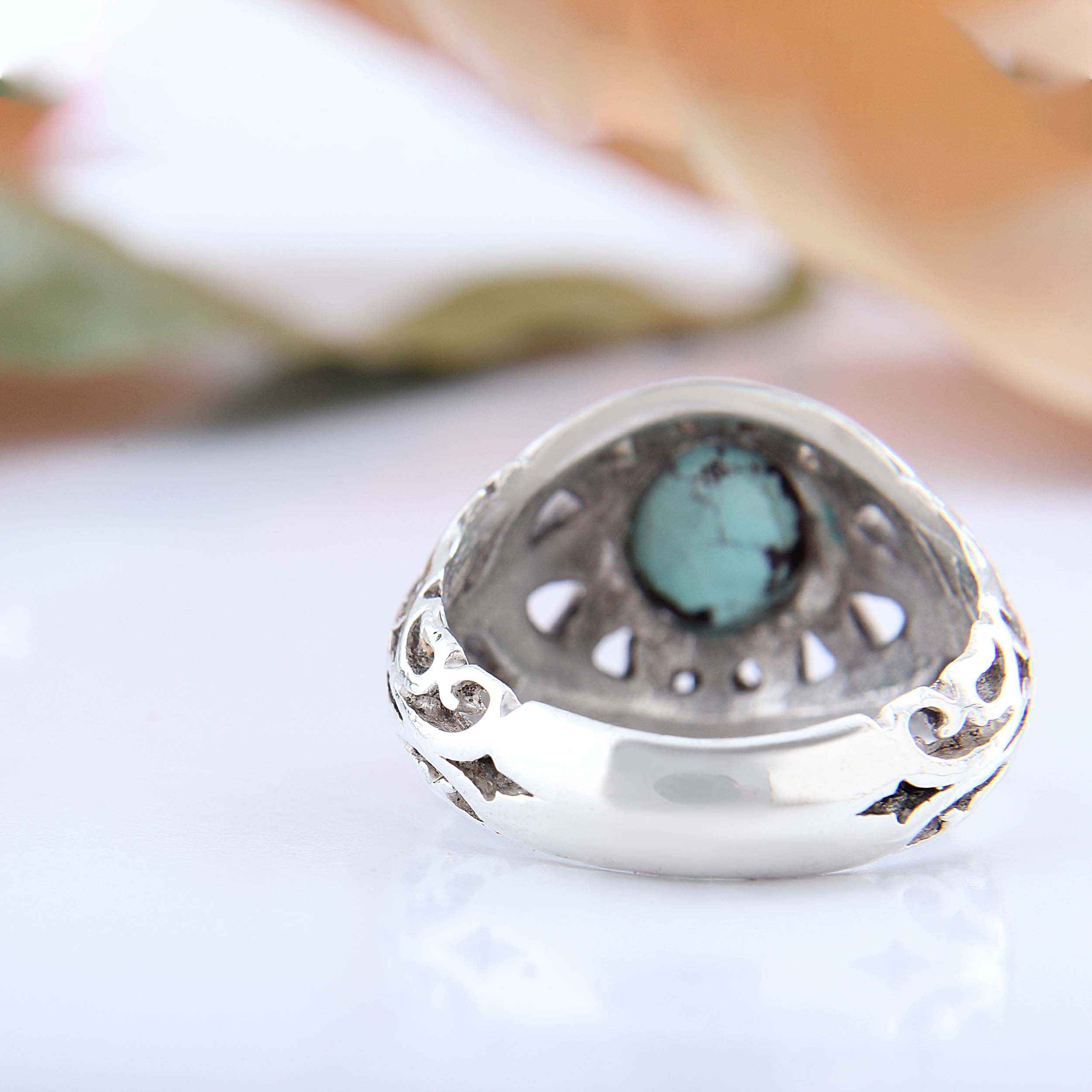 Price and Buy Persian Neyshabur Turquoise Silver Ring Handcrafted for Men AM_4605 - Image 6