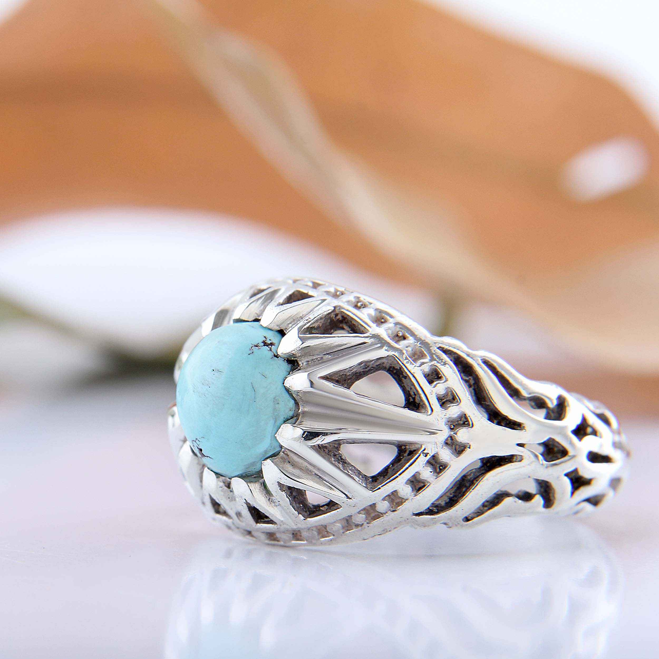 Price and Buy Persian Neyshabur Turquoise Silver Ring Handcrafted for Men AM_4605 - Image 7