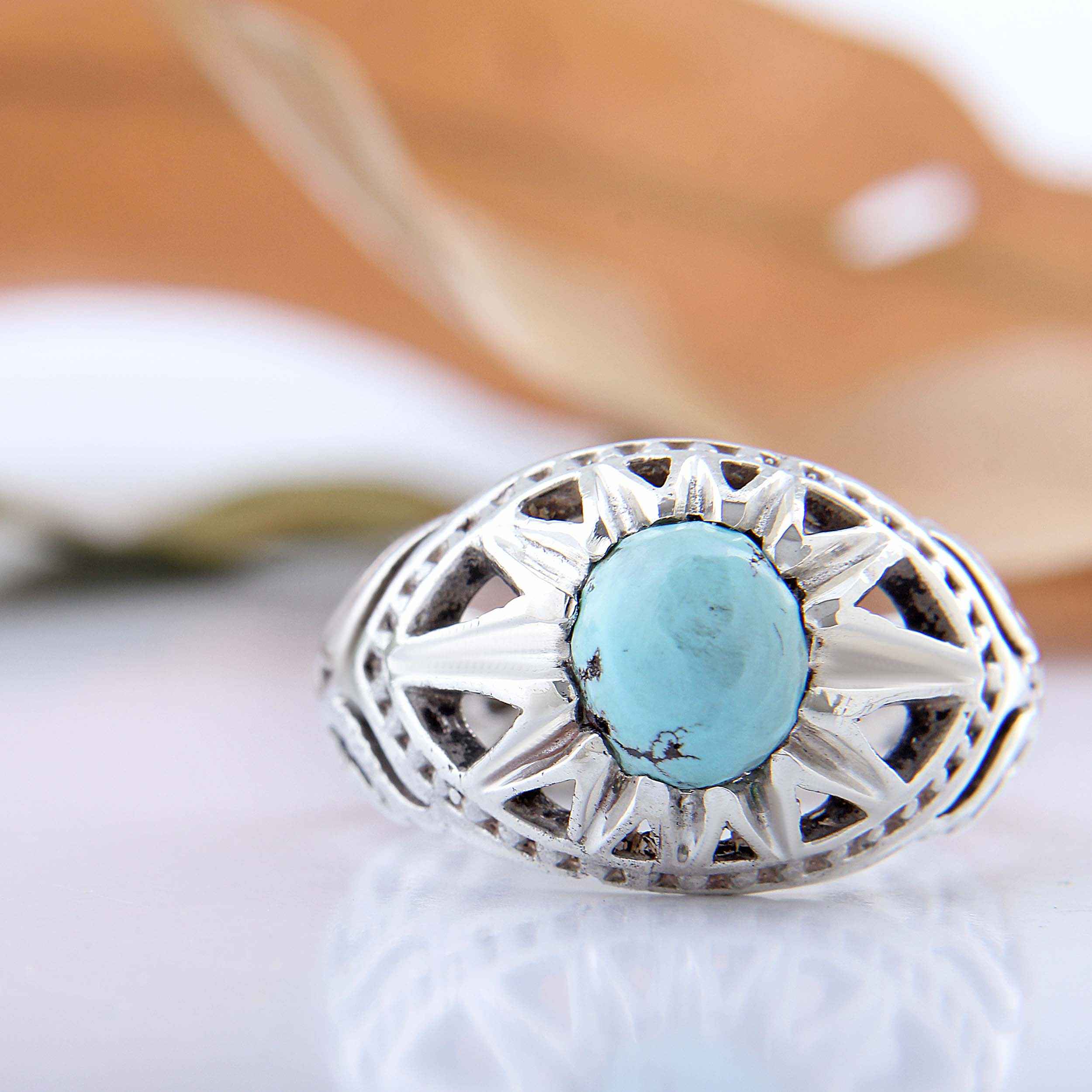 Price and Buy Persian Neyshabur Turquoise Silver Ring Handcrafted for Men AM_4605 - Image 8