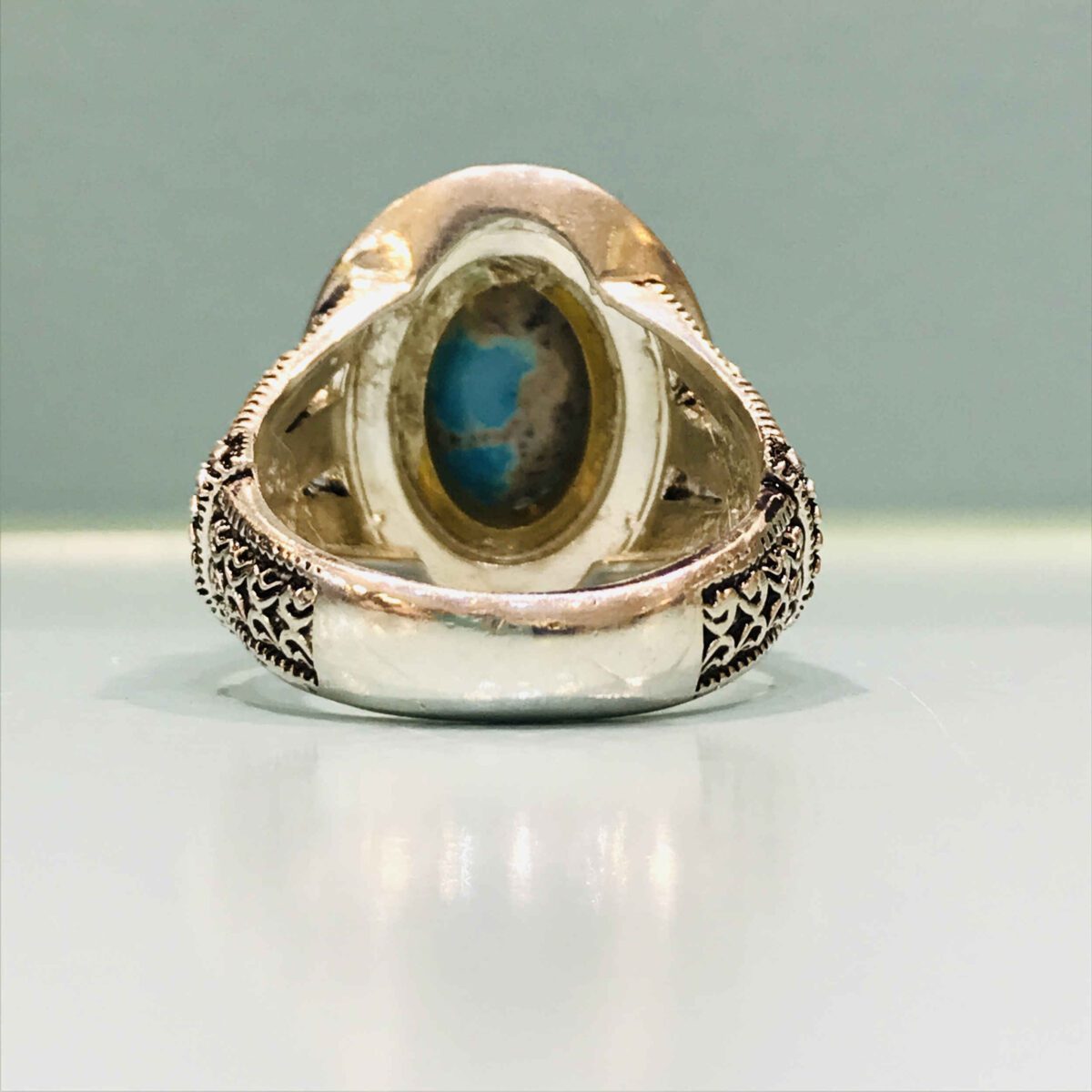 Price and Buy Persian Neyshabur Turquoise Silver Ring Handcrafted for Men Engraved - Image 6