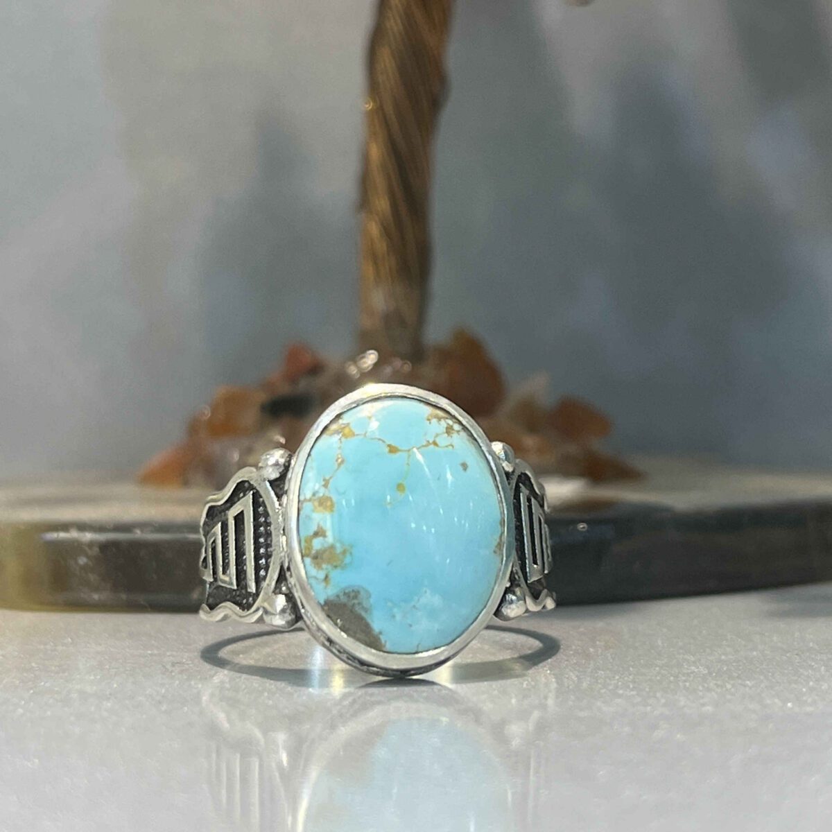 Price and Buy Persian Neyshabur Turquoise Silver Ring Handcrafted for Men - Image 4
