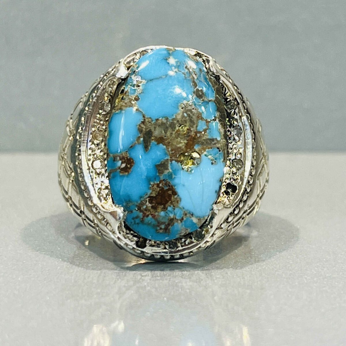 Price and Buy Persian Neyshabur Turquoise Silver Ring Handcrafted for Men - Image 7