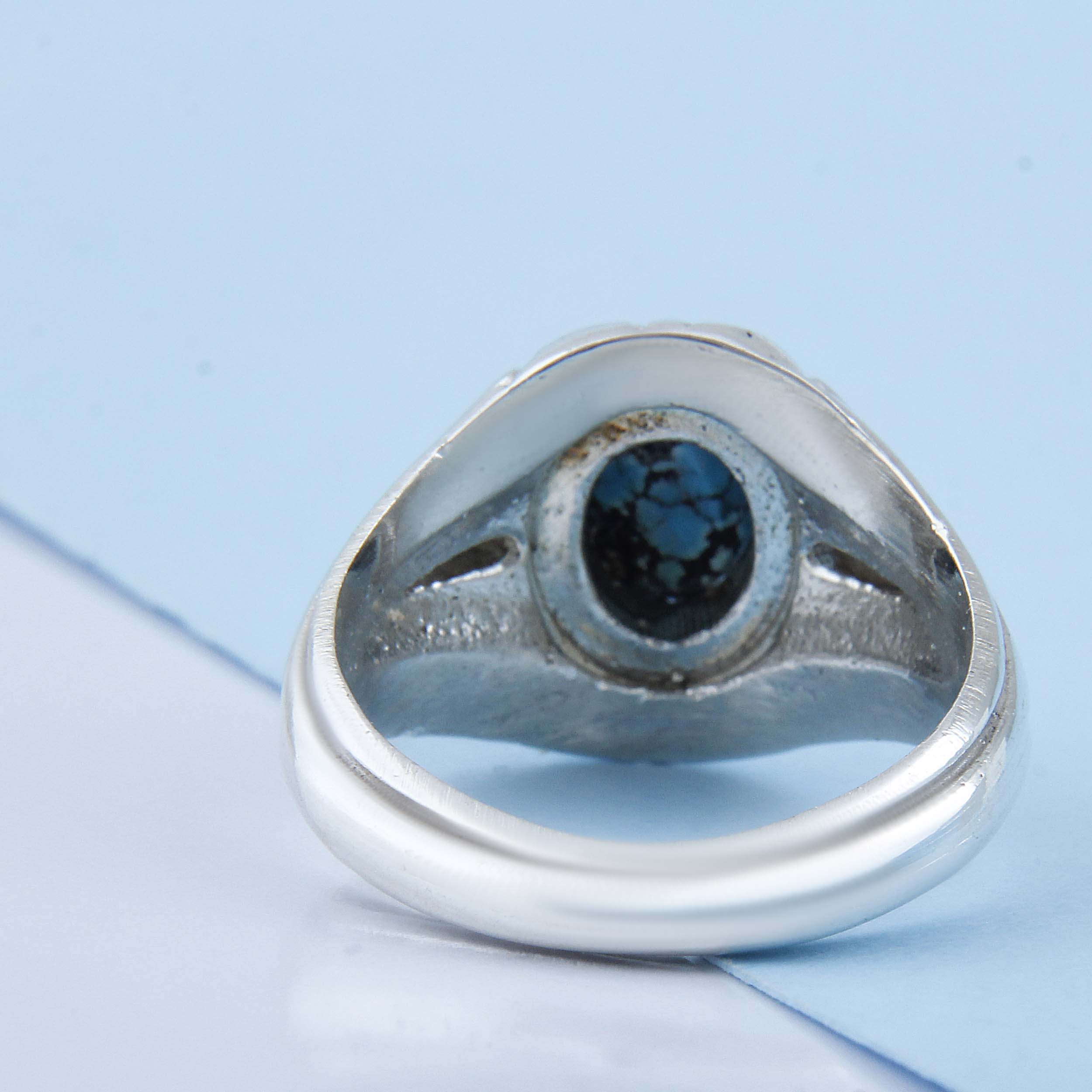Price and Buy Persian Neyshabur Turquoise Silver Ring Handcrafted for Men - Image 6