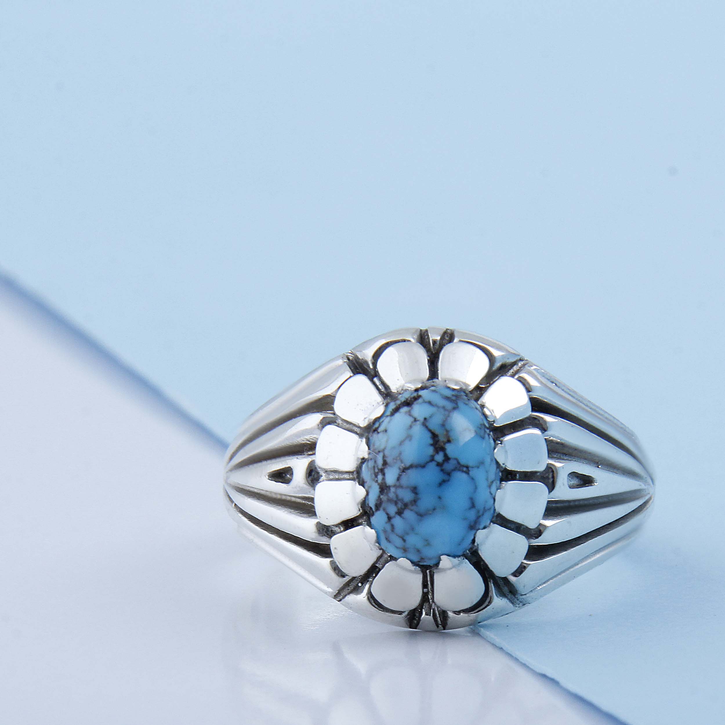 Price and Buy Persian Neyshabur Turquoise Silver Ring Handcrafted for Men - Image 7