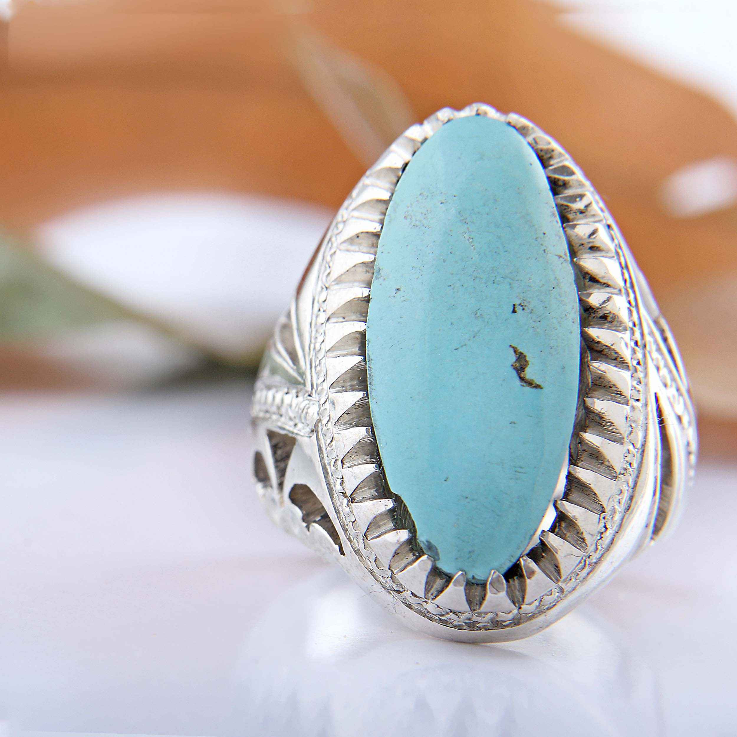 Price and Buy Persian Neyshabur Turquoise Silver Ring Handcrafted for Men - Image 3