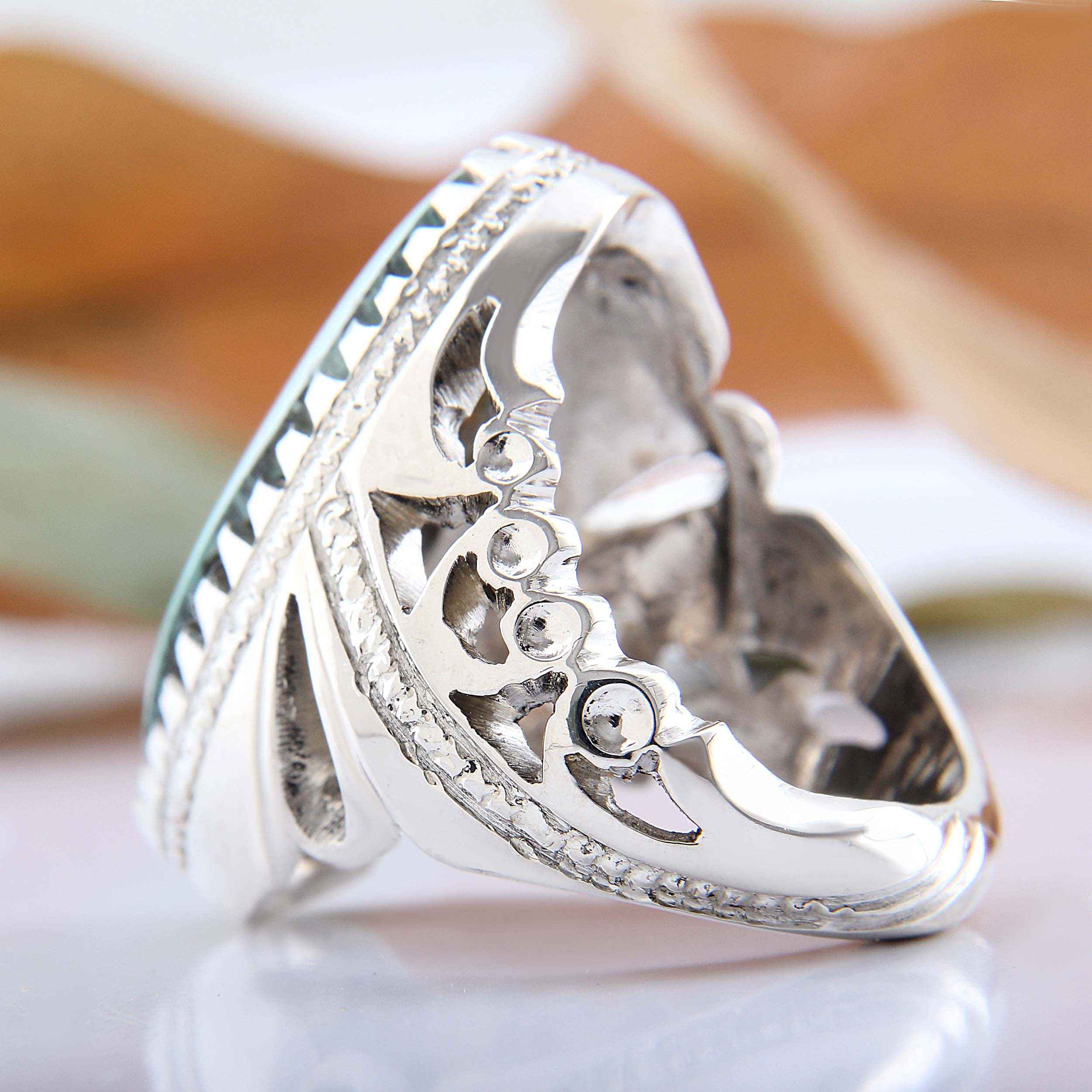Price and Buy Persian Neyshabur Turquoise Silver Ring Handcrafted for Men - Image 4