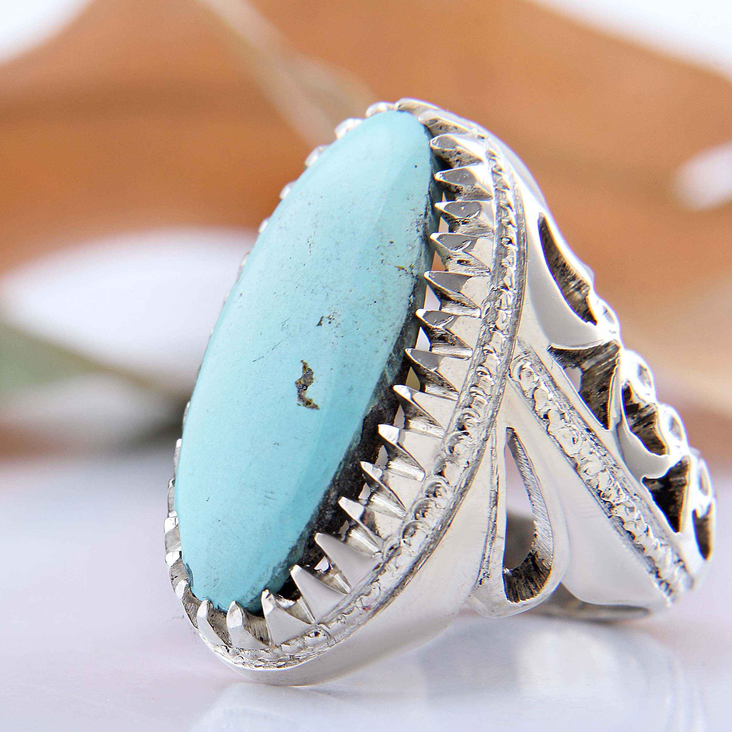 Price and Buy Persian Neyshabur Turquoise Silver Ring Handcrafted for Men - Image 5