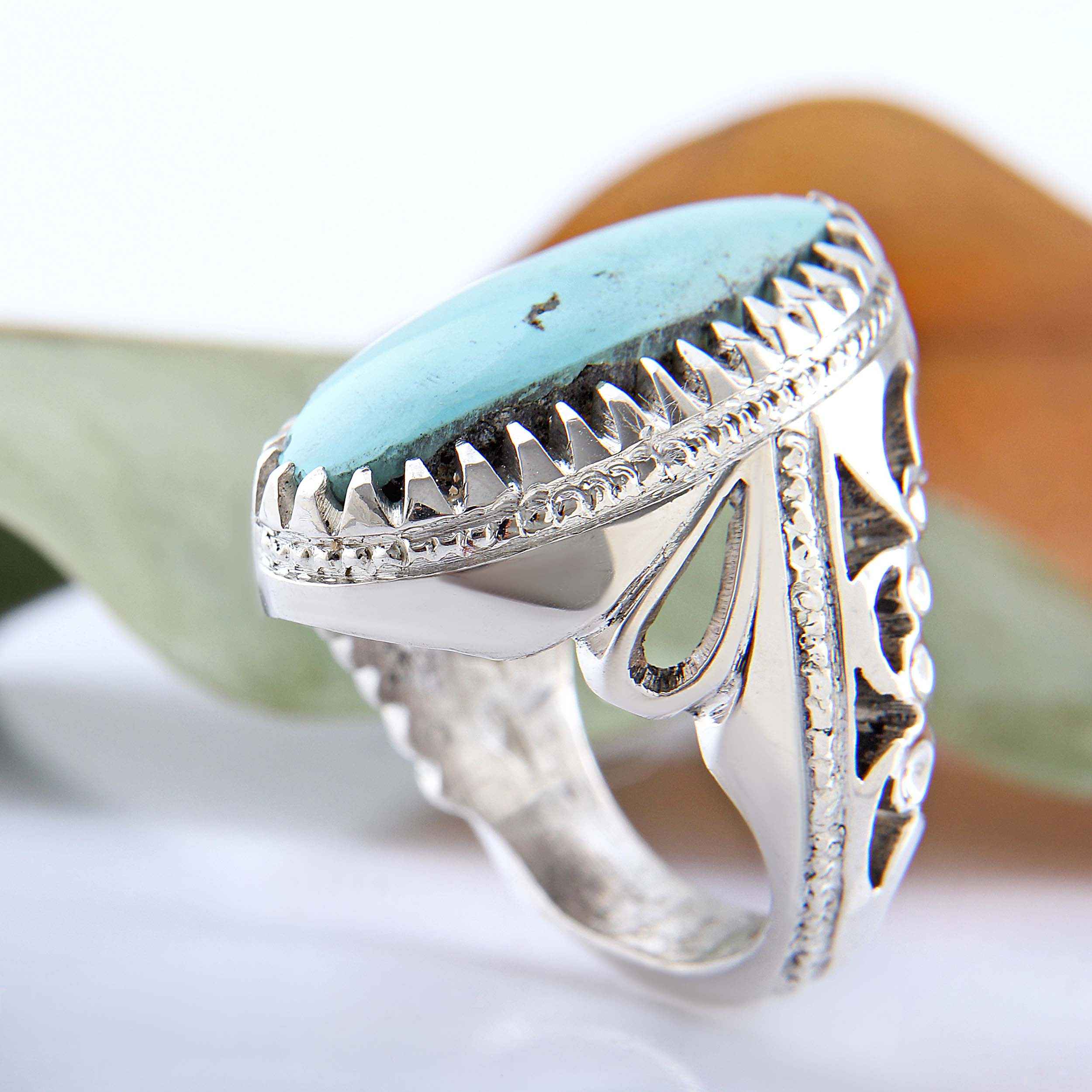Price and Buy Persian Neyshabur Turquoise Silver Ring Handcrafted for Men - Image 6