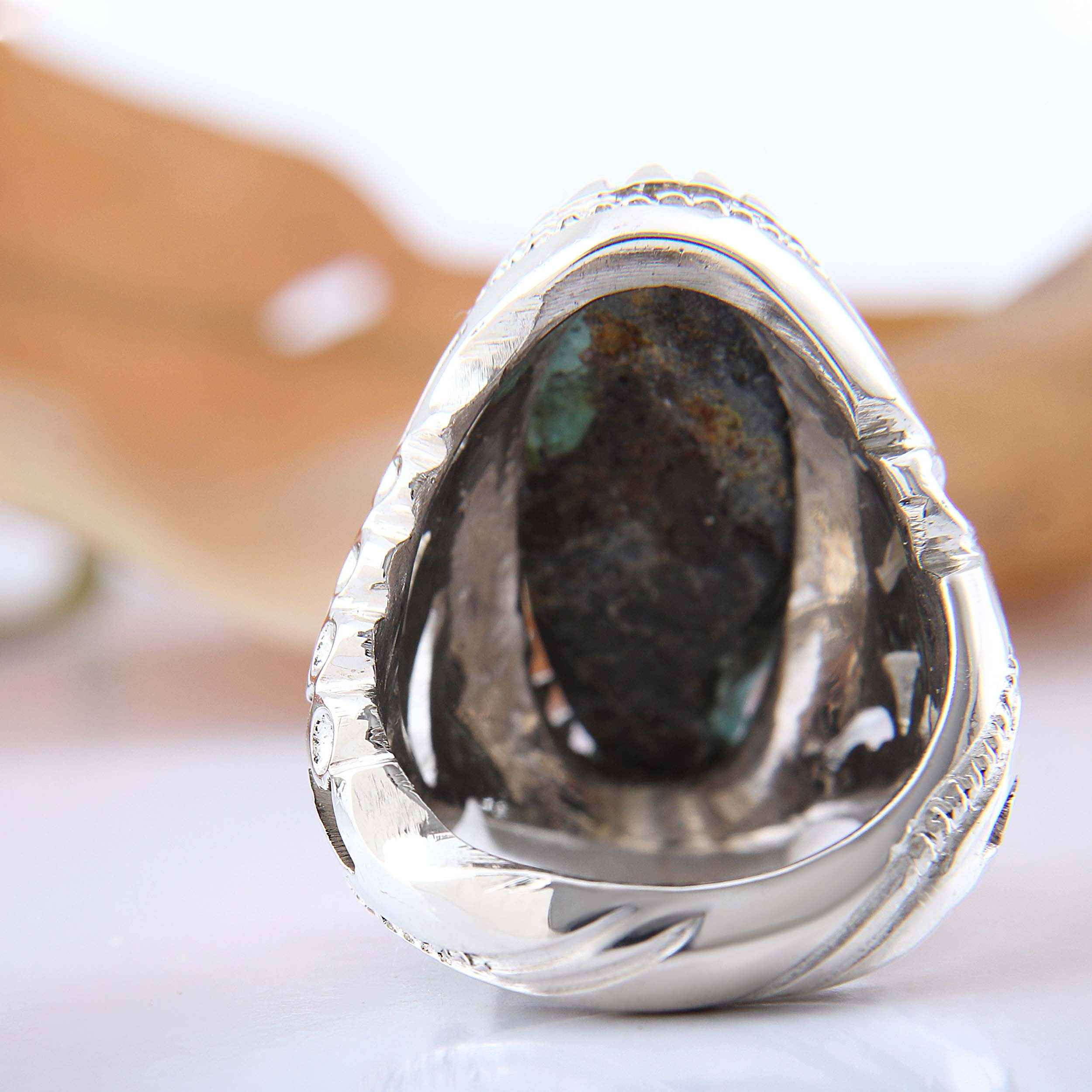Price and Buy Persian Neyshabur Turquoise Silver Ring Handcrafted for Men - Image 7