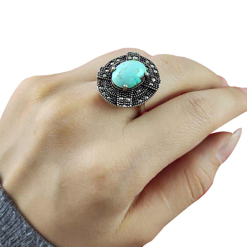 Price and Buy Persian Neyshabur Turquoise Silver Ring Handcrafted for Women Behnaz - Image 3