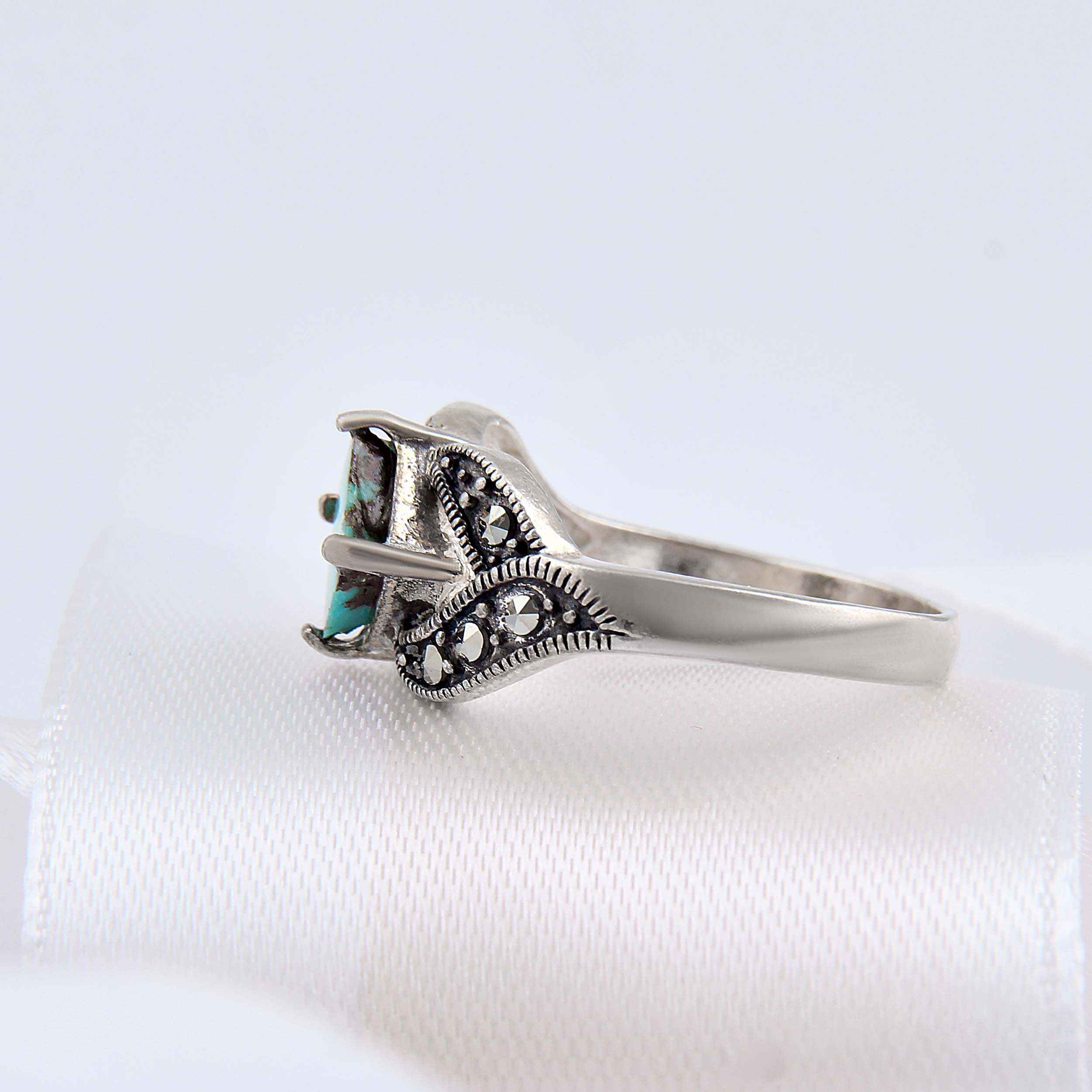 Price and Buy Persian Neyshabur Turquoise Silver Ring Handcrafted for Women Rhodium Plated - Image 4