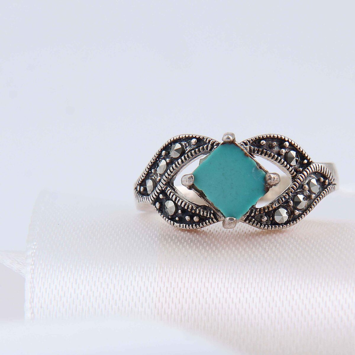 Price and Buy Persian Neyshabur Turquoise Silver Ring Handcrafted for Women Rhodium Plated - Image 5