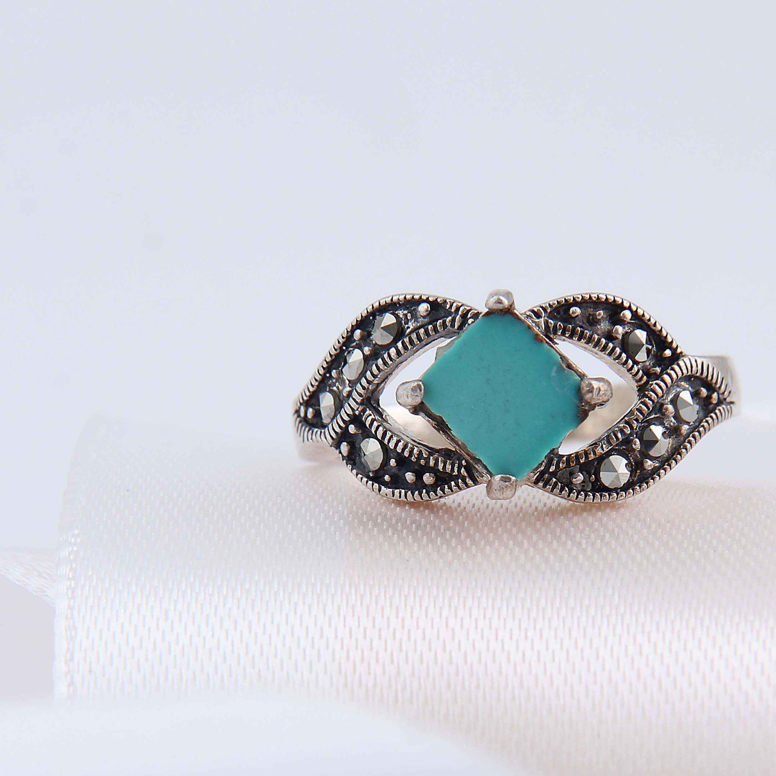 Price and Buy Persian Neyshabur Turquoise Silver Ring Handcrafted for Women Rhodium Plated - Image 5