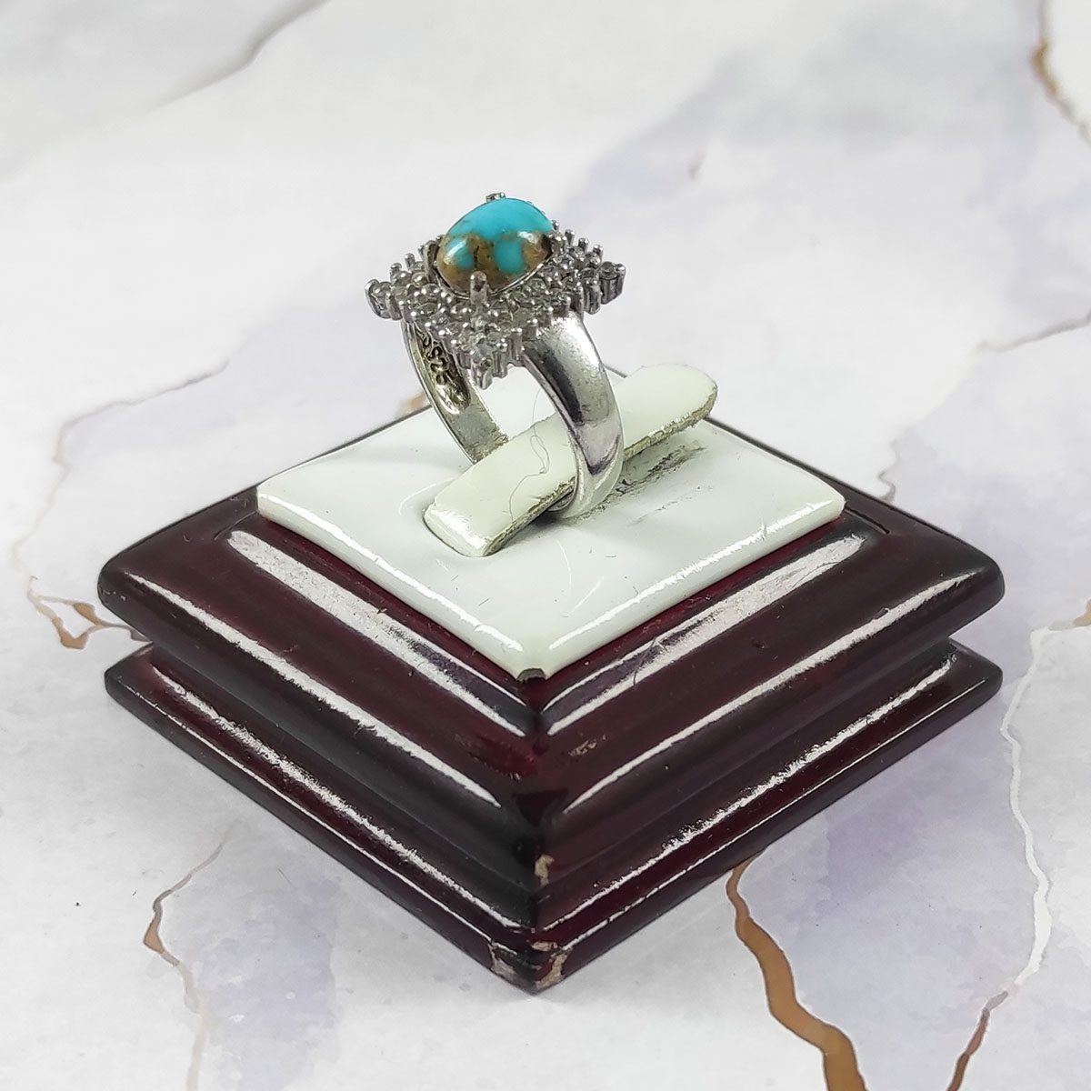 Price and Buy Persian Neyshabur Turquoise Silver Ring Handcrafted for Women Sara - Image 3