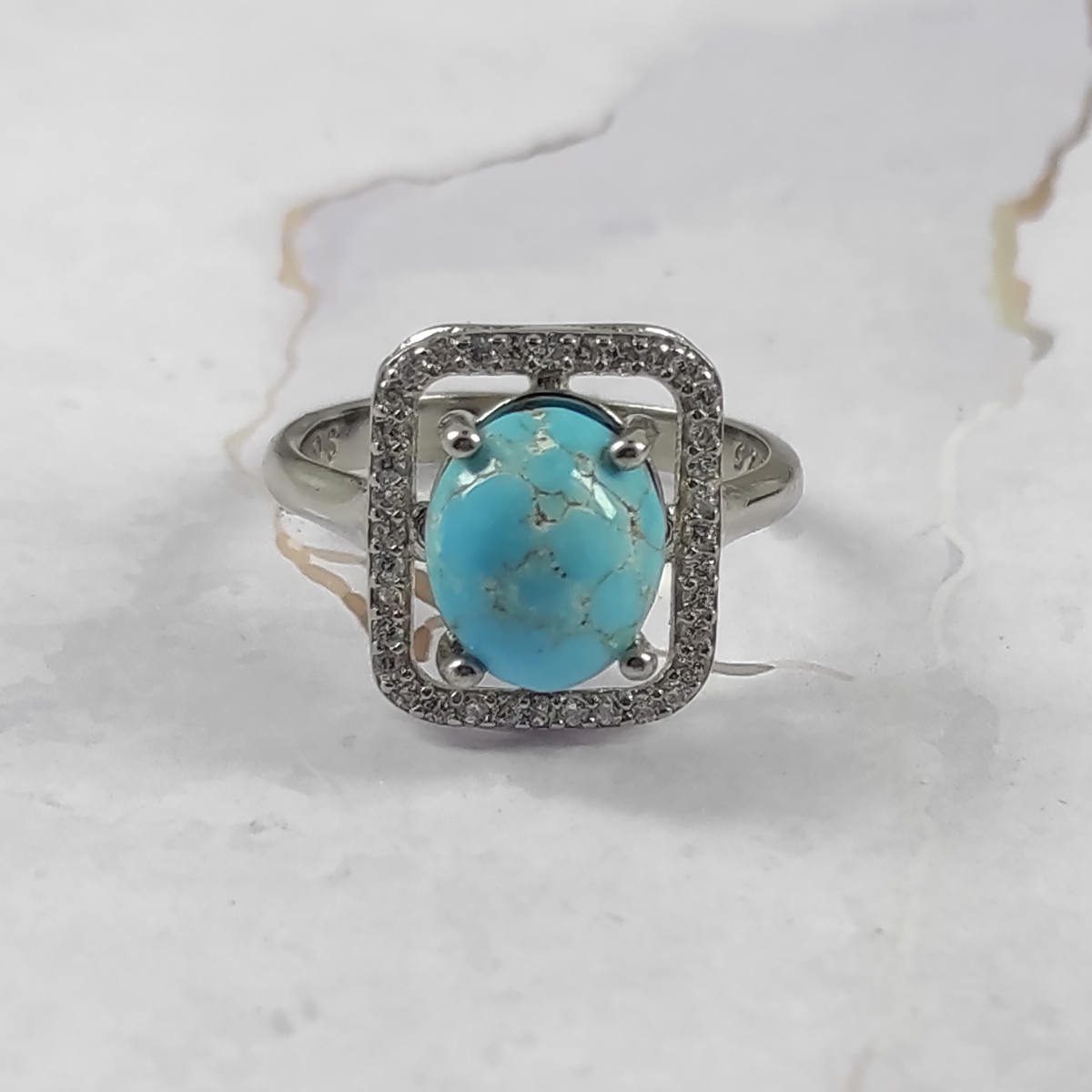 Price and Buy Persian Neyshabur Turquoise Silver Ring Handcrafted for Women Square - Image 3