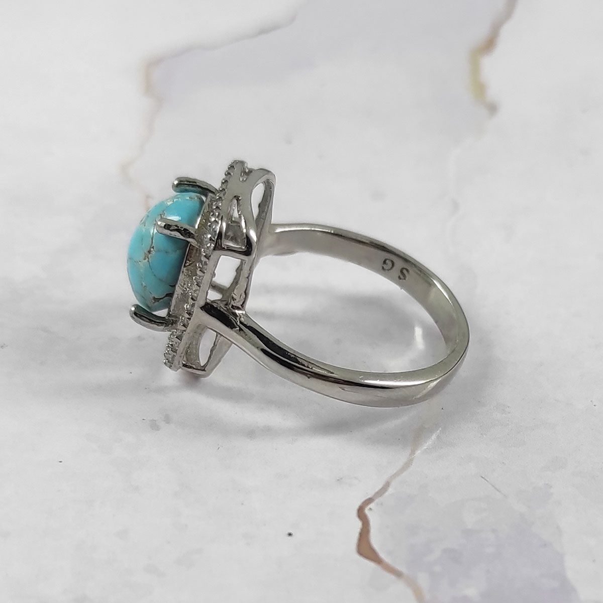 Price and Buy Persian Neyshabur Turquoise Silver Ring Handcrafted for Women Square - Image 4