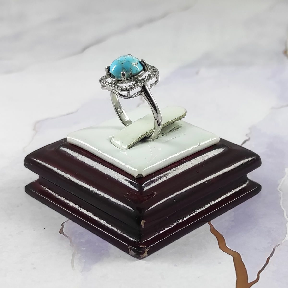 Price and Buy Persian Neyshabur Turquoise Silver Ring Handcrafted for Women Square - Image 5