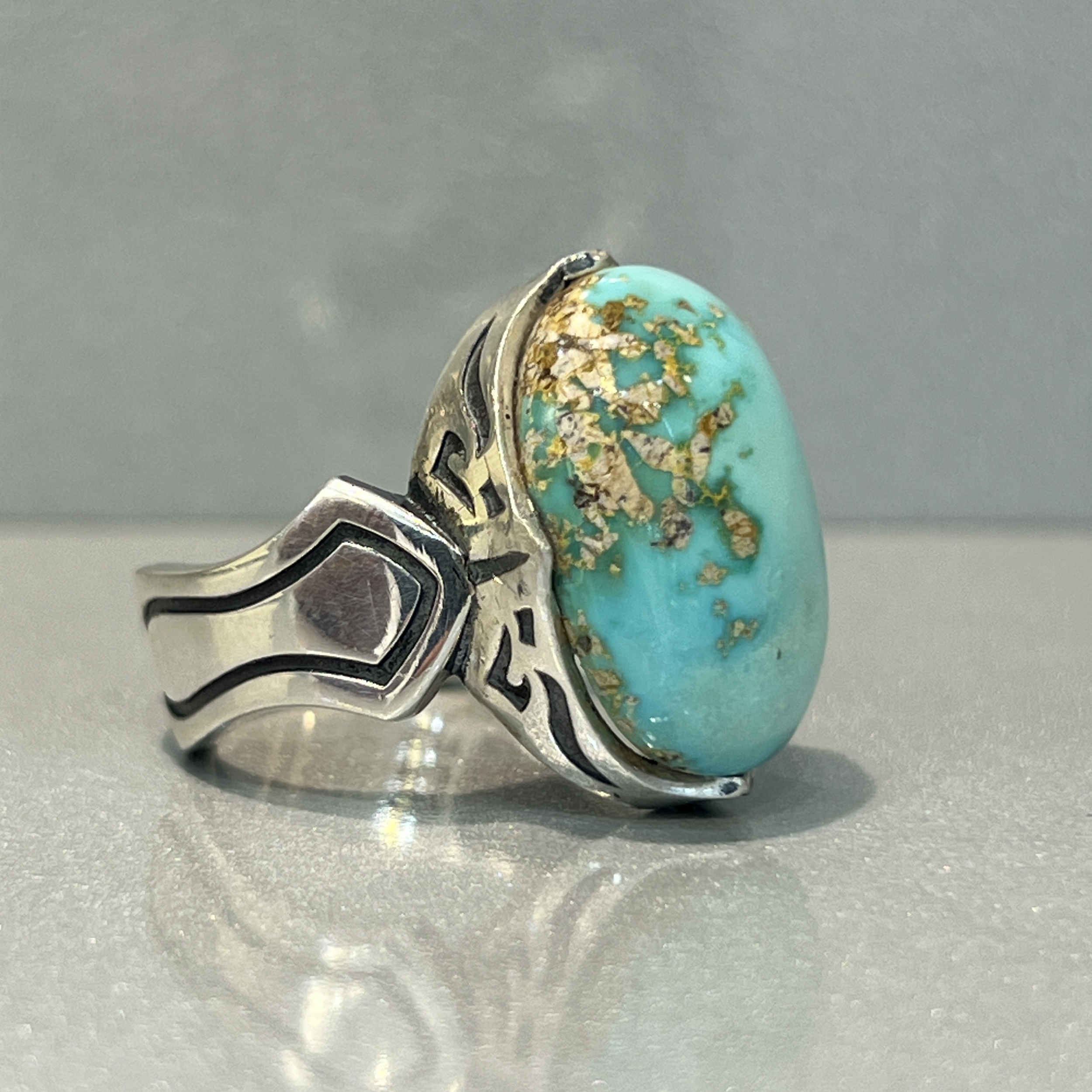 Price and Buy Persian Neyshabur Turquoise Silver Ring Handcrafted I - Image 3