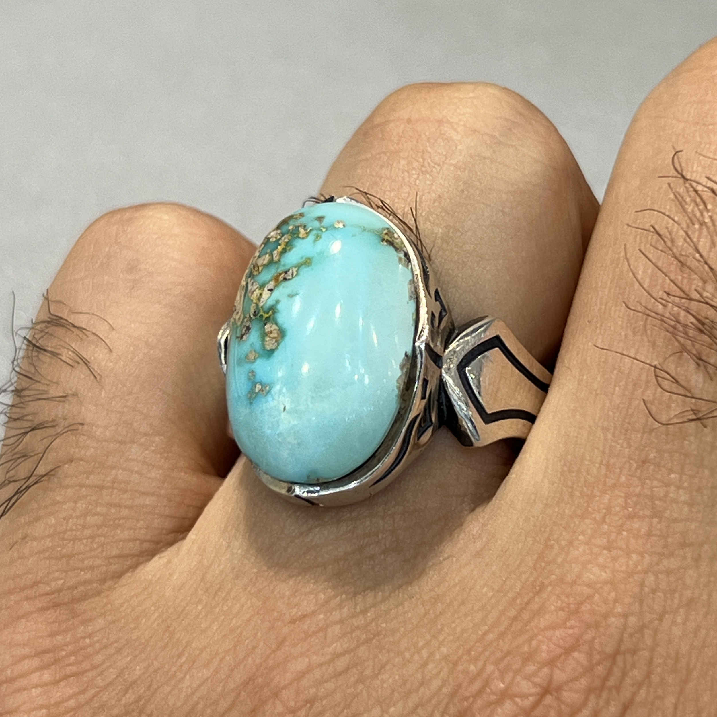 Price and Buy Persian Neyshabur Turquoise Silver Ring Handcrafted I - Image 6