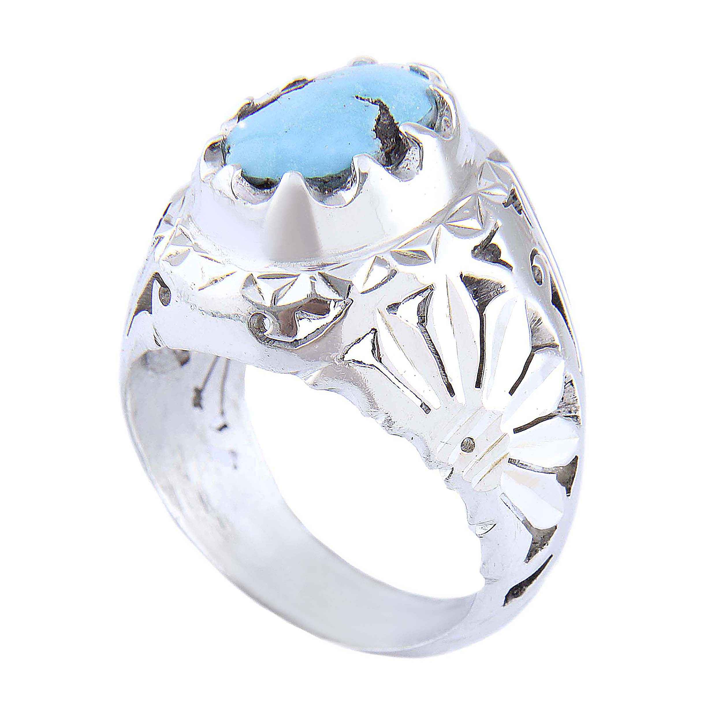 Price and Buy Persian Neyshabur Turquoise Silver Ring Handcrafted III