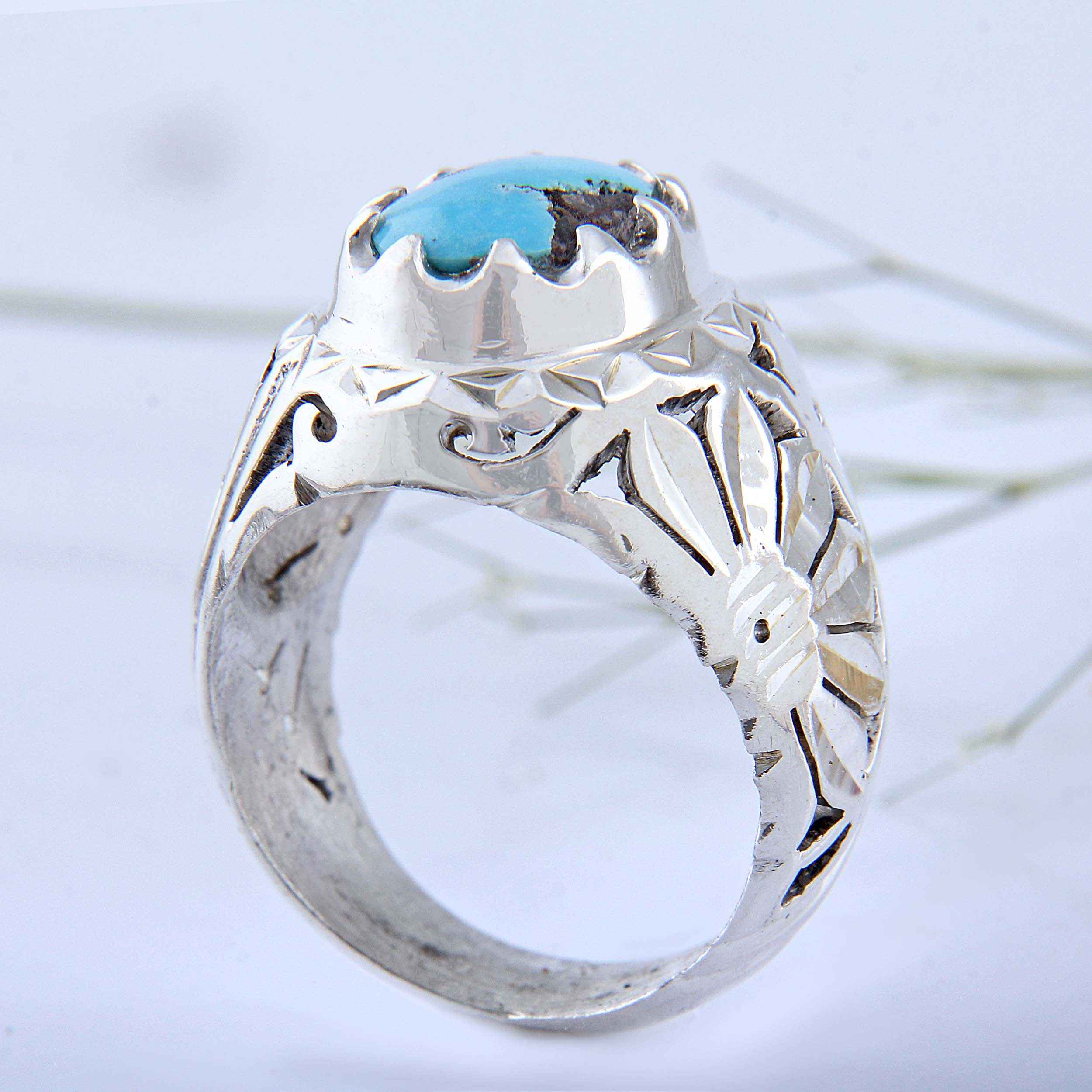 Price and Buy Persian Neyshabur Turquoise Silver Ring Handcrafted III - Image 4