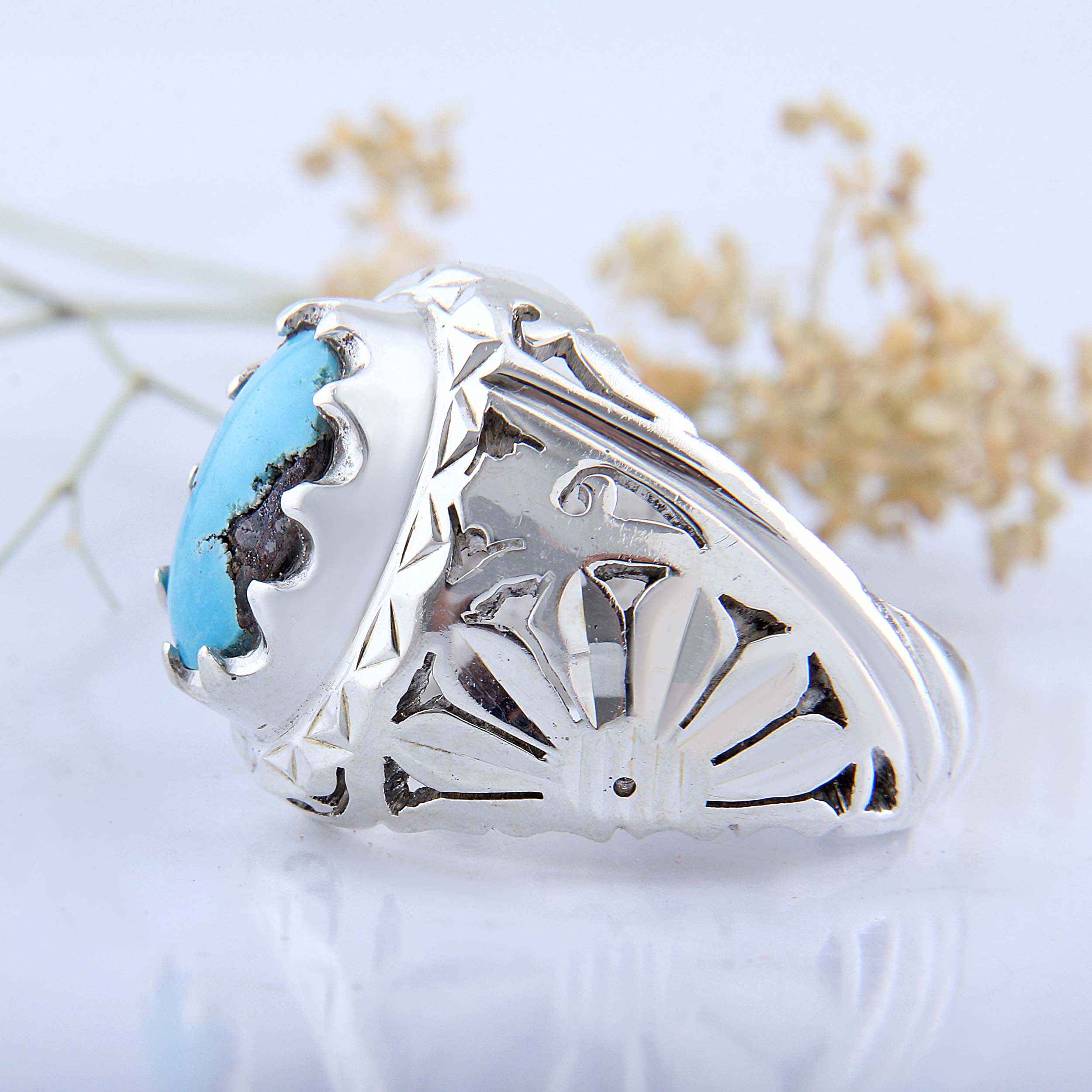 Price and Buy Persian Neyshabur Turquoise Silver Ring Handcrafted III - Image 5