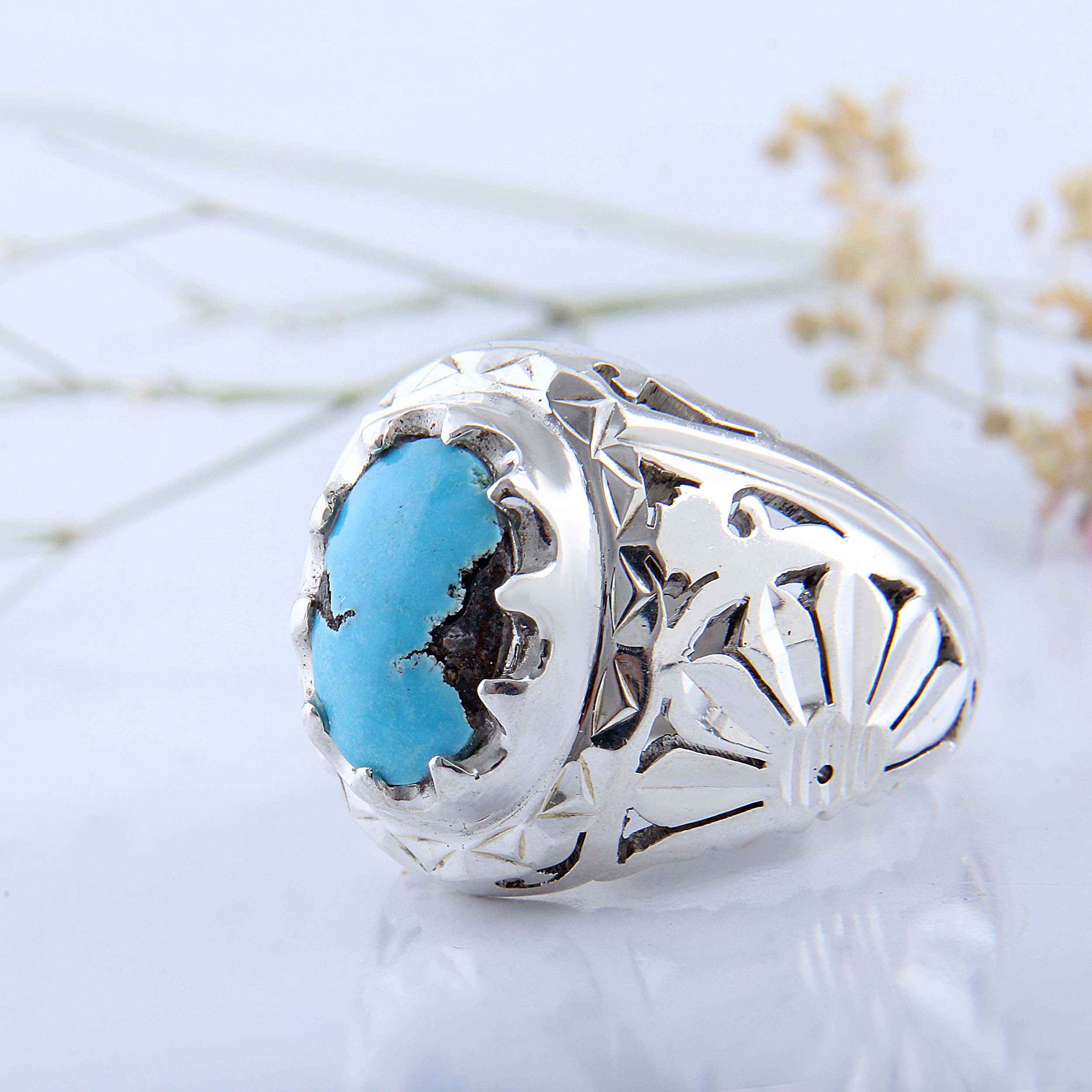 Price and Buy Persian Neyshabur Turquoise Silver Ring Handcrafted III - Image 6