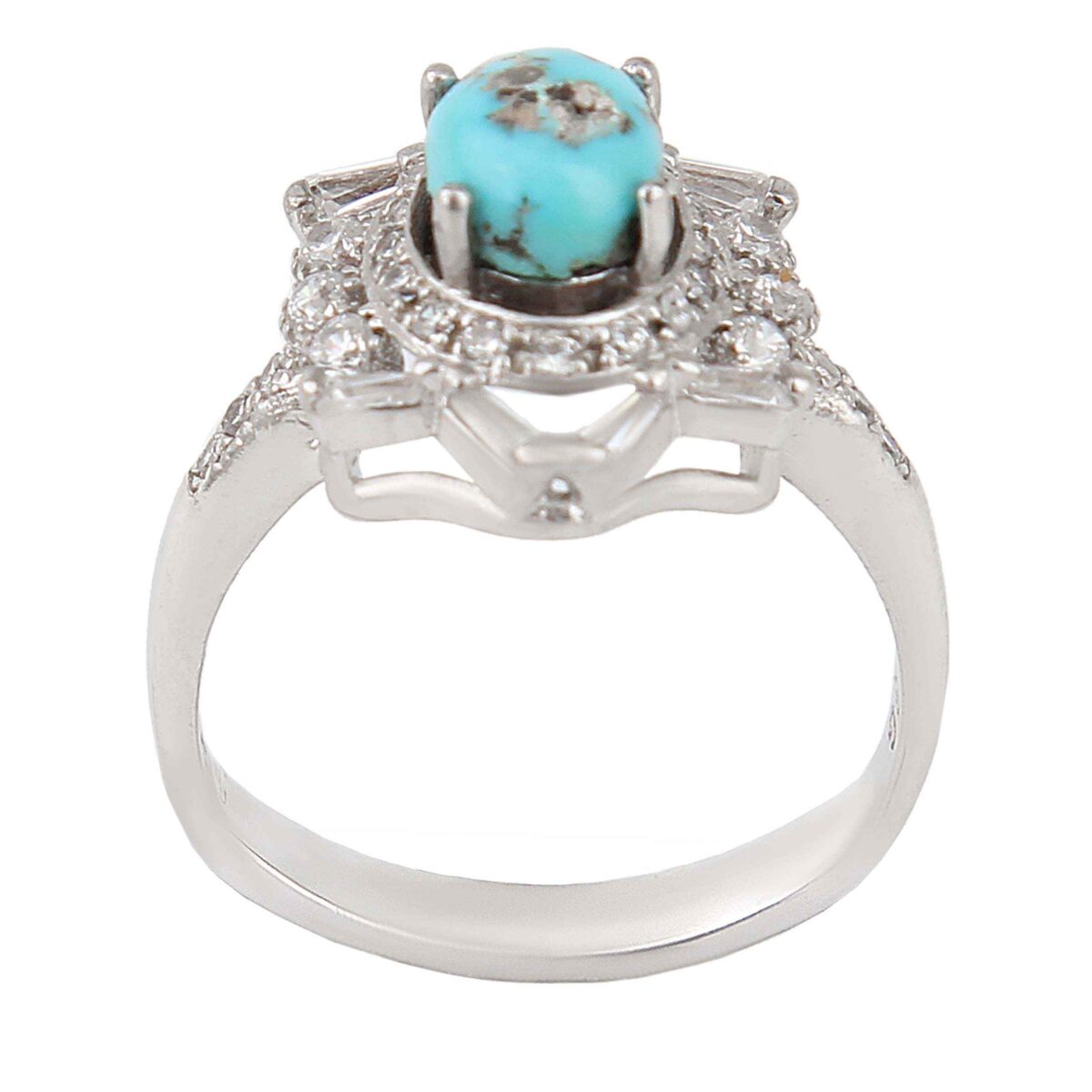 Price and Buy Persian Neyshabur Turquoise Silver Ring Handcrafted Rhodium Plated