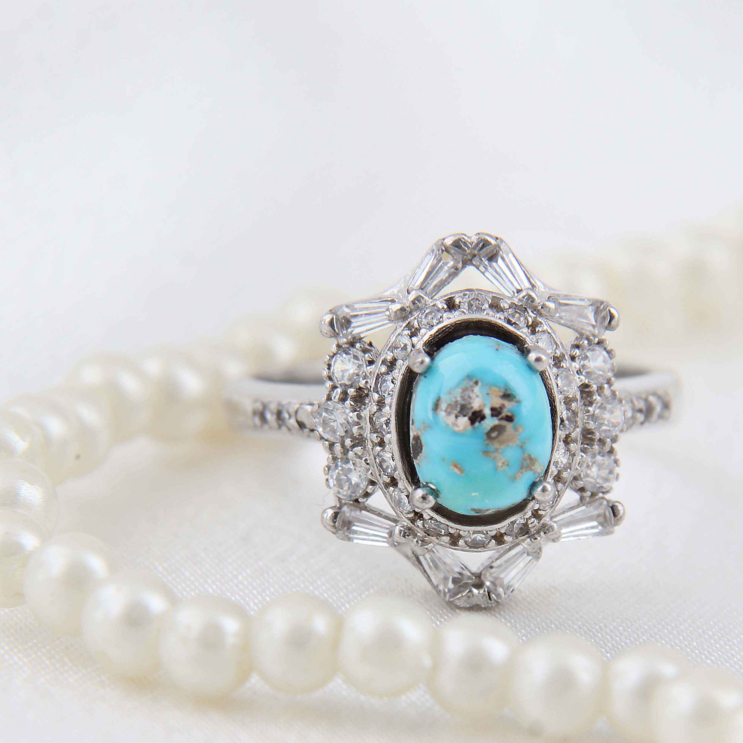 Price and Buy Persian Neyshabur Turquoise Silver Ring Handcrafted Rhodium Plated - Image 3