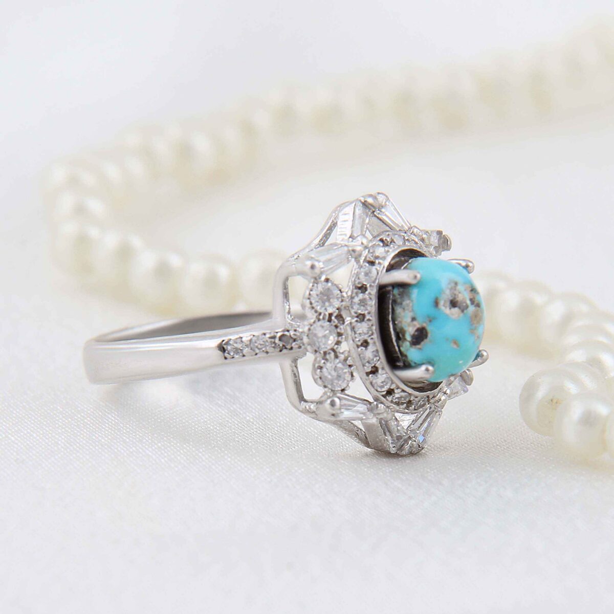 Price and Buy Persian Neyshabur Turquoise Silver Ring Handcrafted Rhodium Plated - Image 5