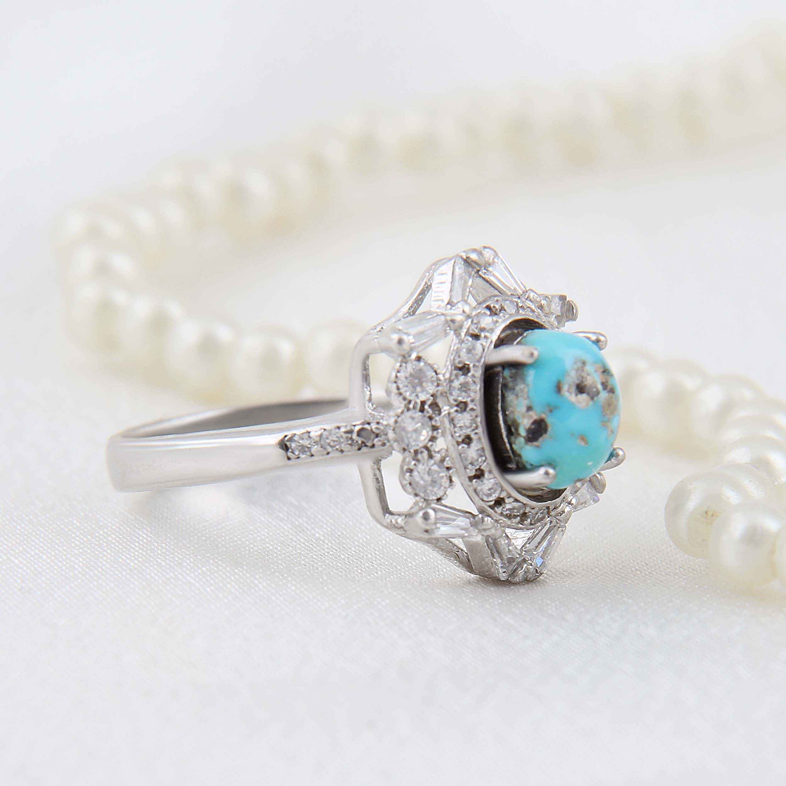 Price and Buy Persian Neyshabur Turquoise Silver Ring Handcrafted Rhodium Plated - Image 5