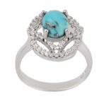 Price and Buy Persian Neyshabur Turquoise Silver Ring Handcrafted Rhodium Plated