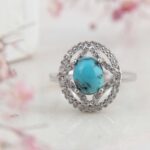 Price and Buy Persian Neyshabur Turquoise Silver Ring Handcrafted Rhodium Plated - Image 3