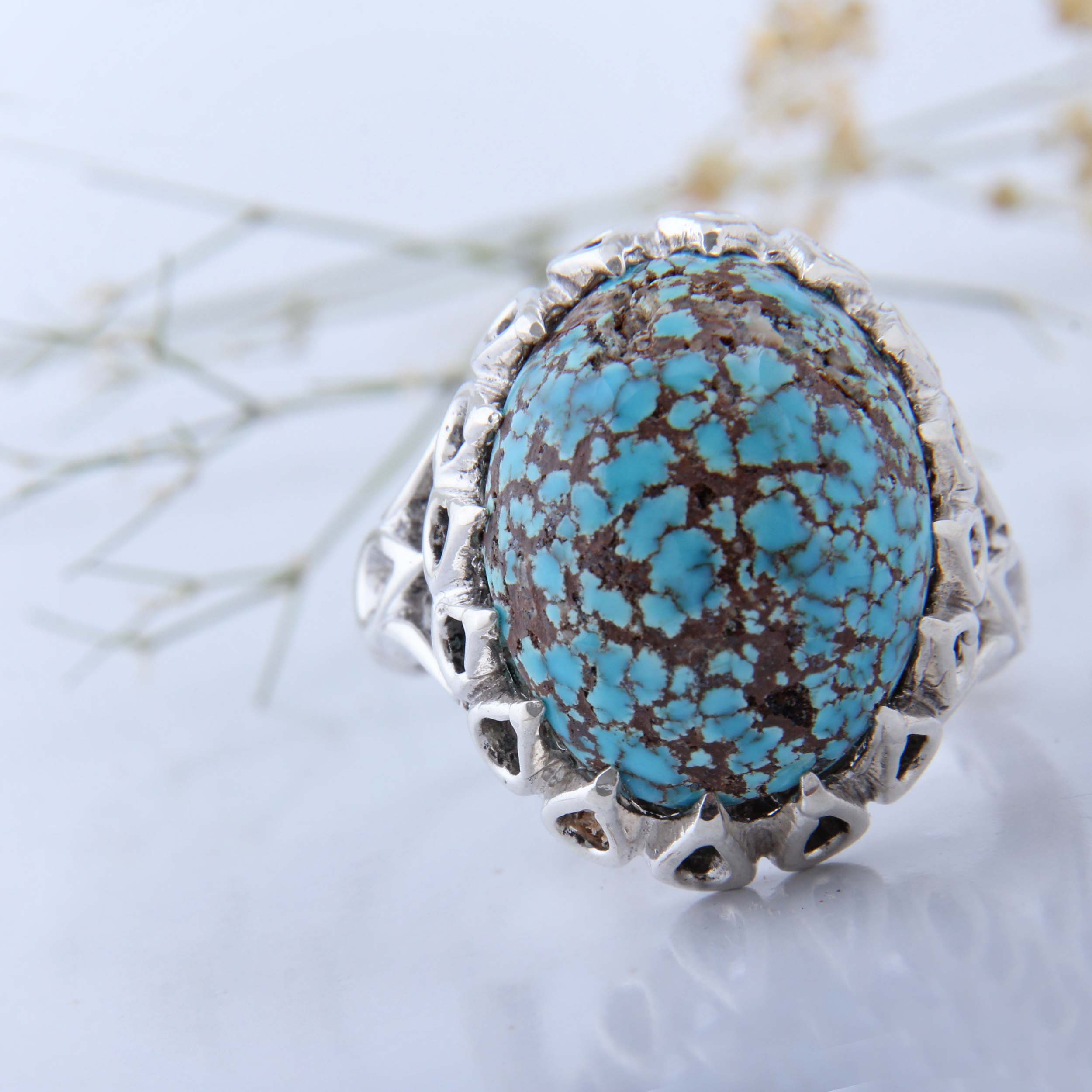 Price and Buy Persian Neyshabur Turquoise Silver Ring Handcrafted - Image 3