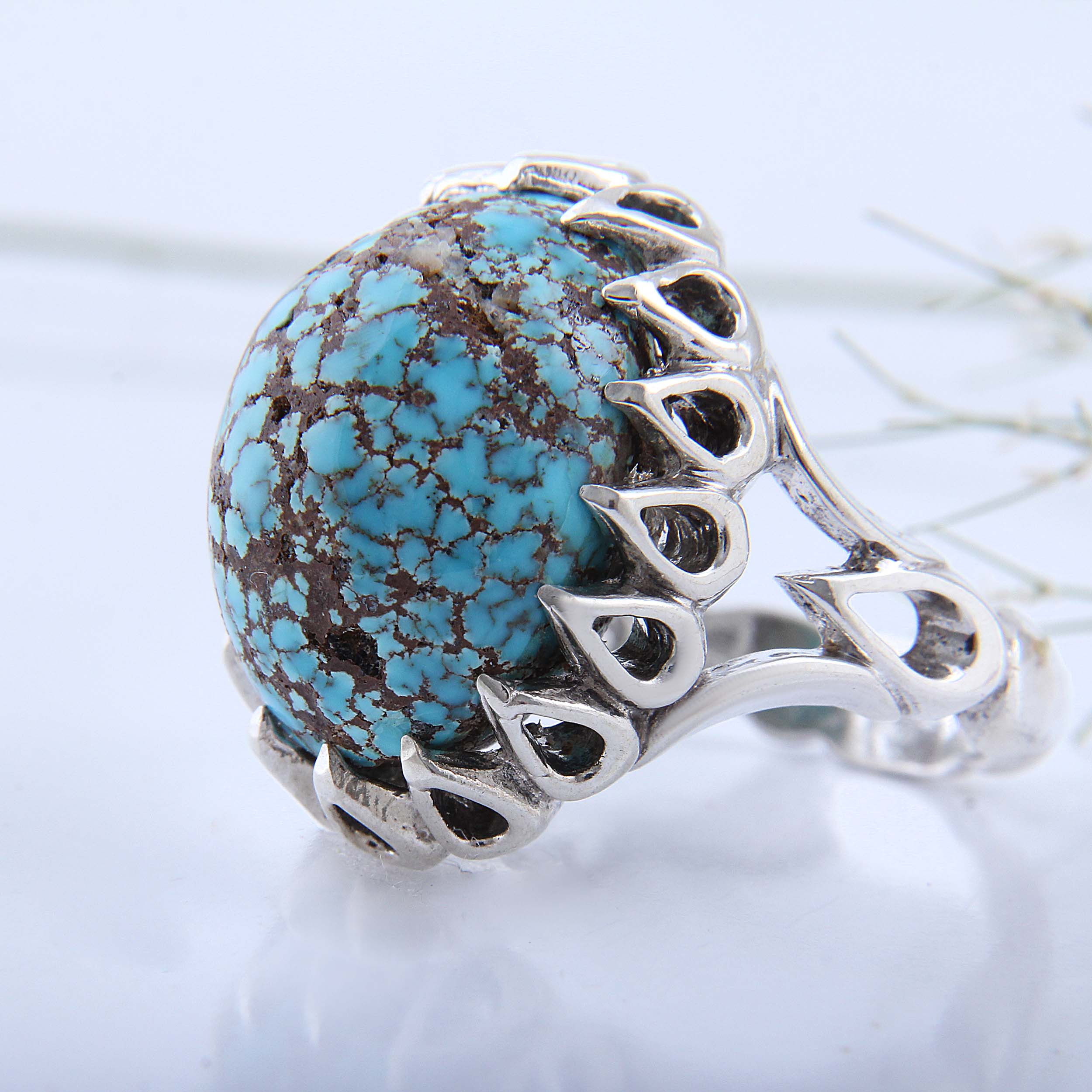 Price and Buy Persian Neyshabur Turquoise Silver Ring Handcrafted - Image 7