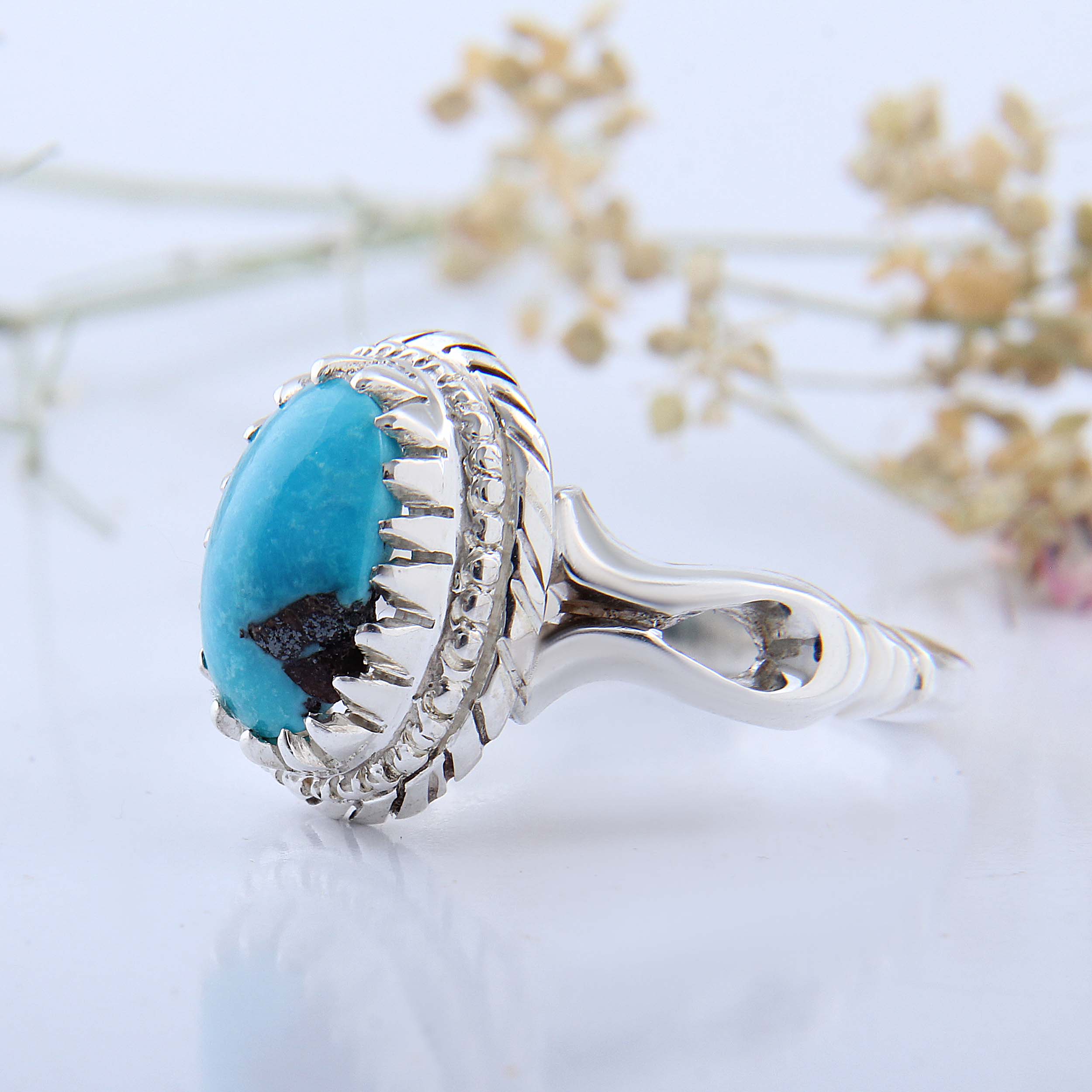 Price and Buy Persian Neyshabur Turquoise Silver Ring Handcrafted - Image 3