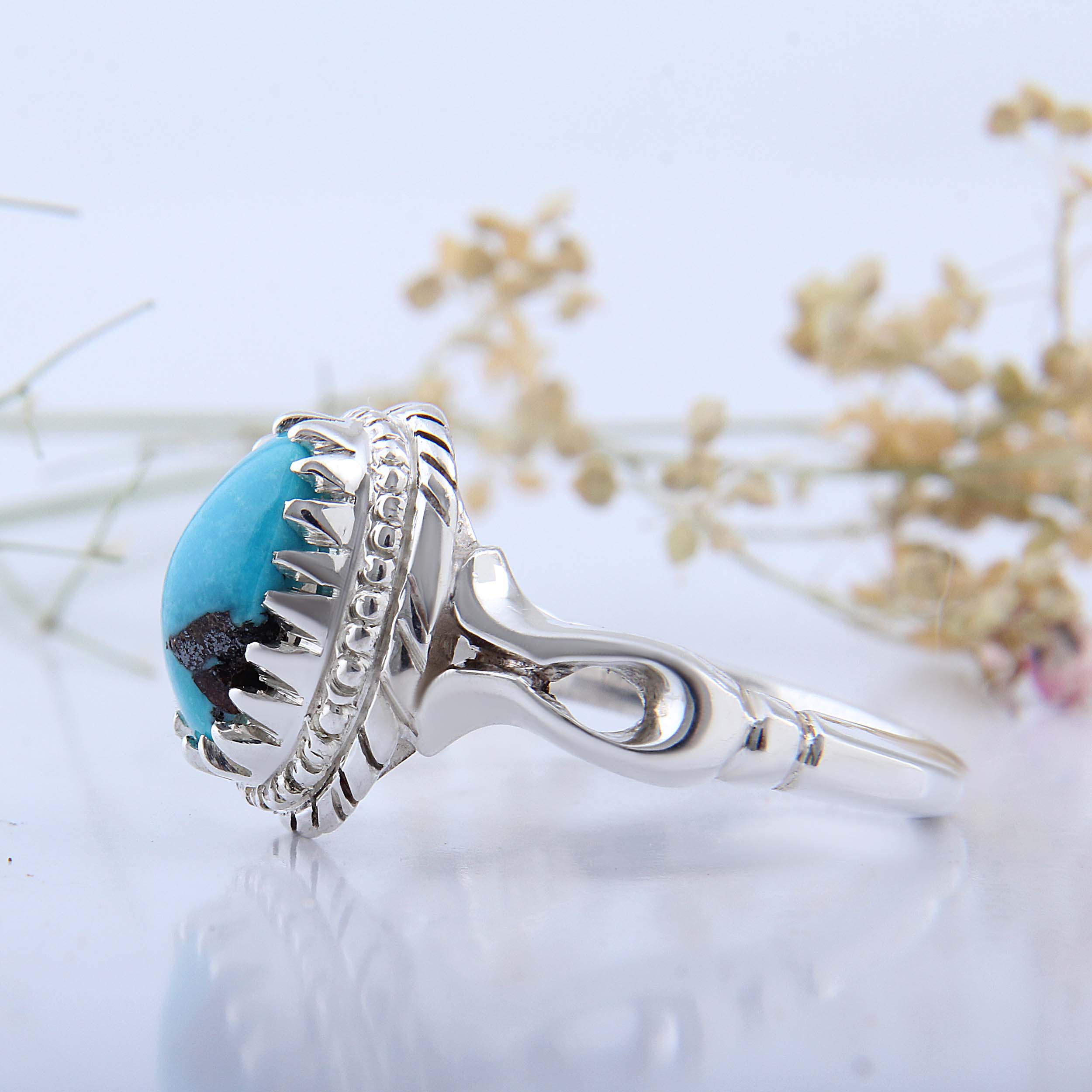 Price and Buy Persian Neyshabur Turquoise Silver Ring Handcrafted - Image 7