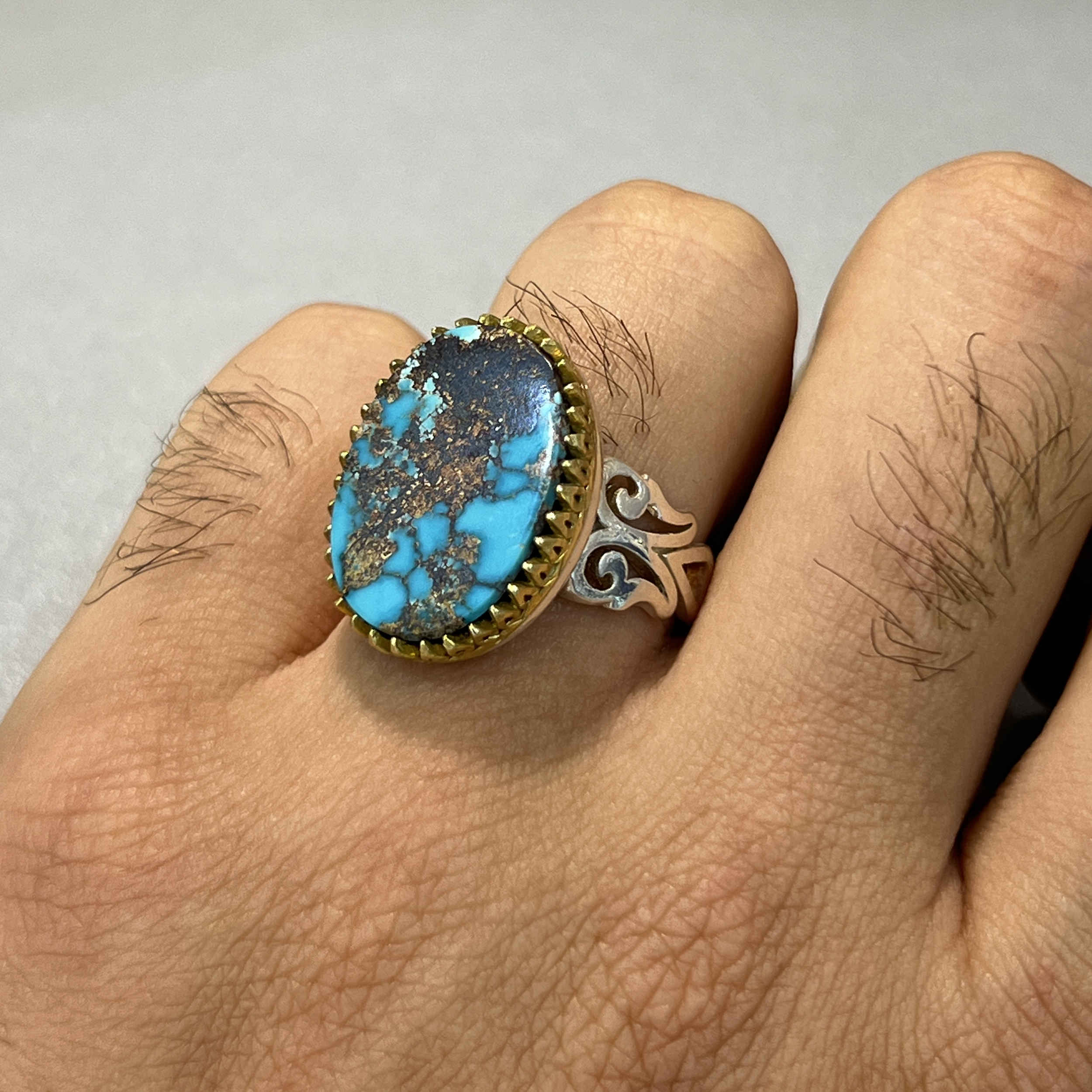 Price and Buy Persian Neyshabur Turquoise Silver Ring Handcrafted - Image 4