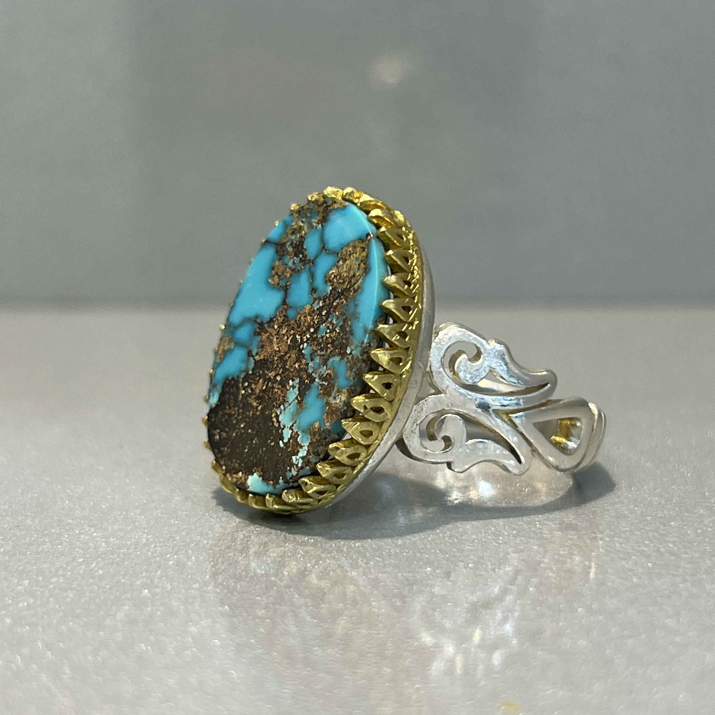 Price and Buy Persian Neyshabur Turquoise Silver Ring Handcrafted - Image 6