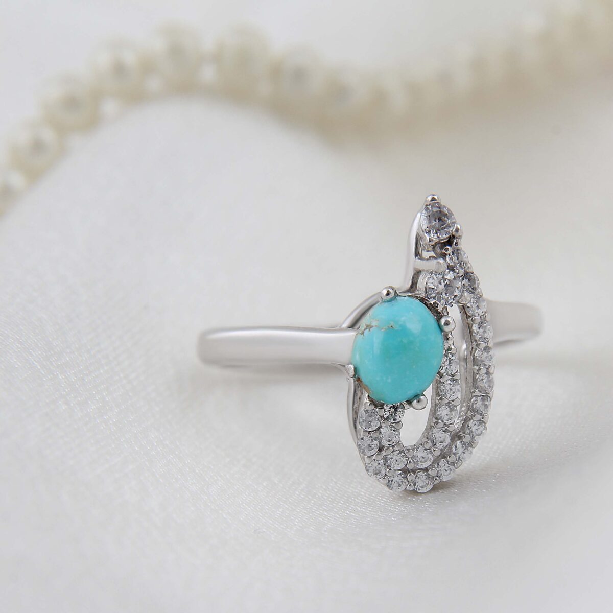 Price and Buy Persian Neyshabur Turquoise Silver Ring with Rhodium Plated for Women - Image 3