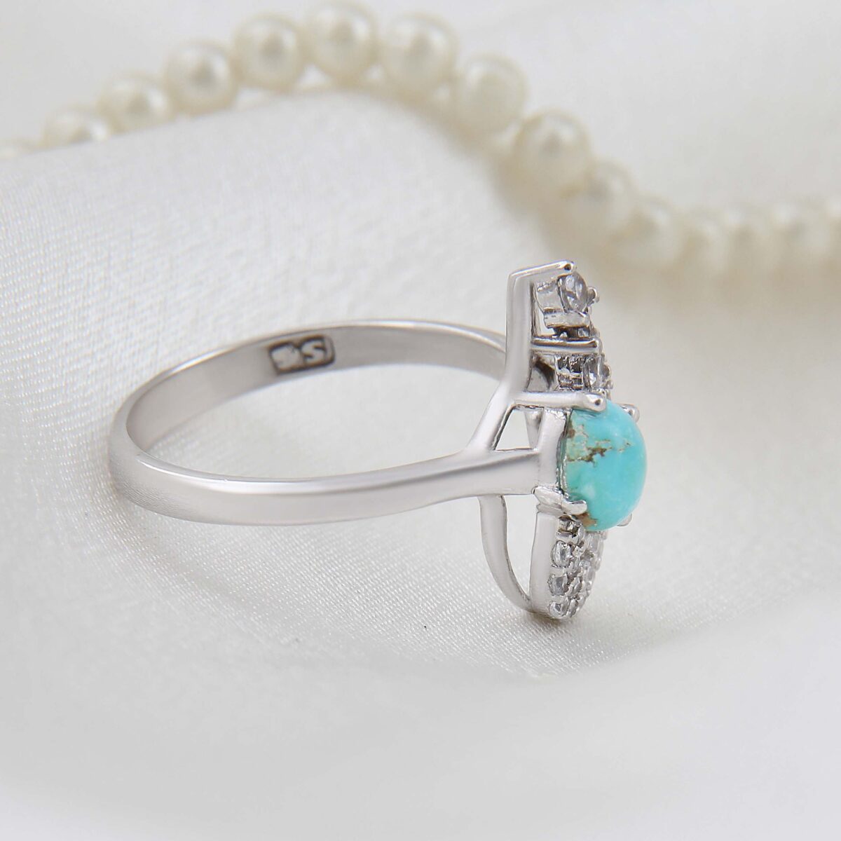 Price and Buy Persian Neyshabur Turquoise Silver Ring with Rhodium Plated for Women - Image 5