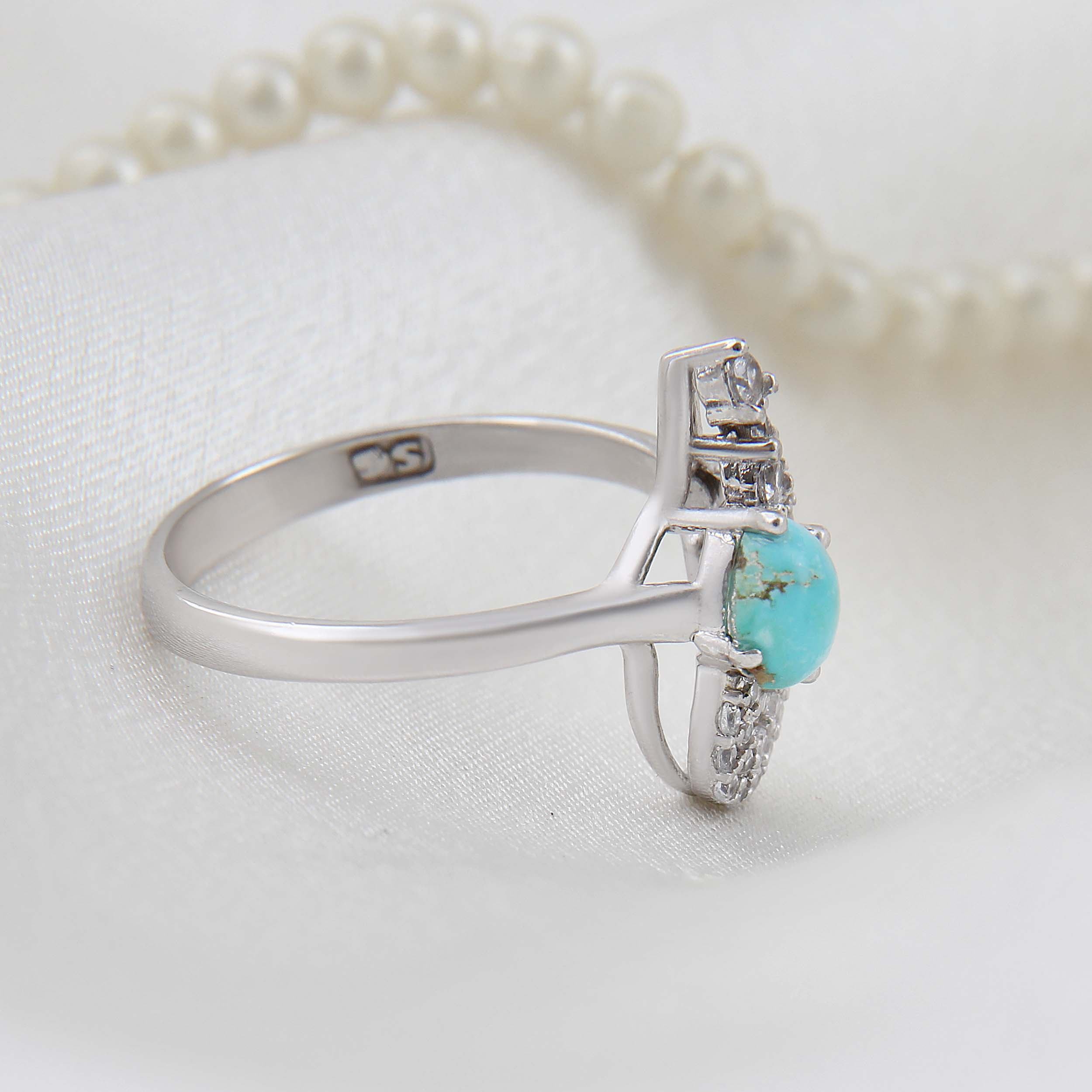 Price and Buy Persian Neyshabur Turquoise Silver Ring with Rhodium Plated for Women - Image 5