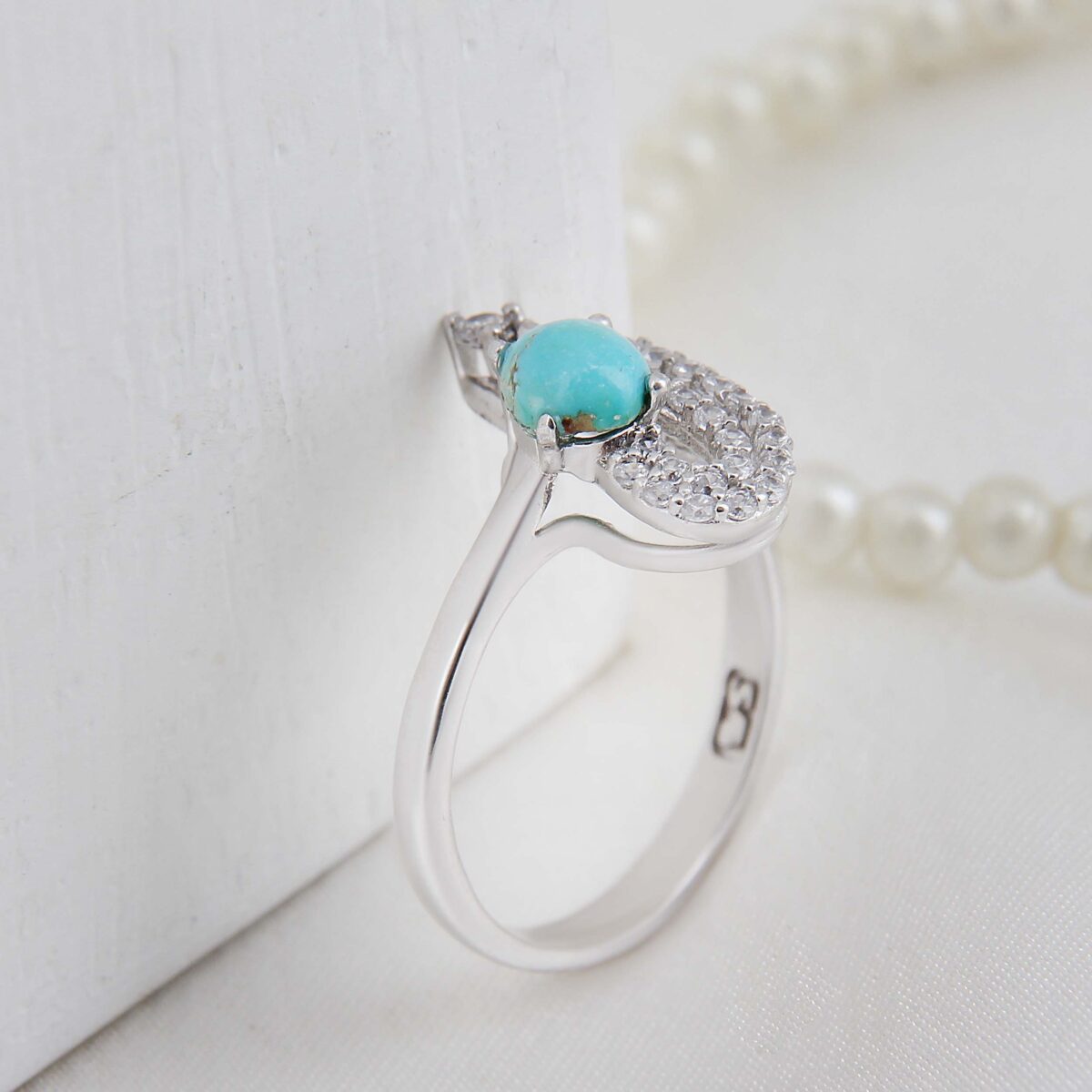 Price and Buy Persian Neyshabur Turquoise Silver Ring with Rhodium Plated for Women - Image 6