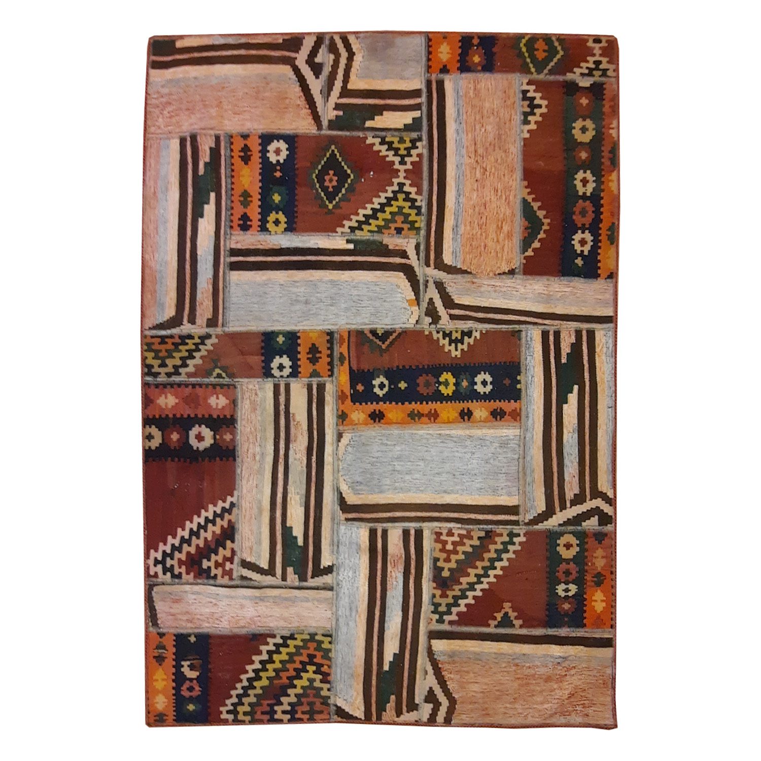 Price and Buy Persian Patchwork Kilim Rug Handwoven Geometric Brown